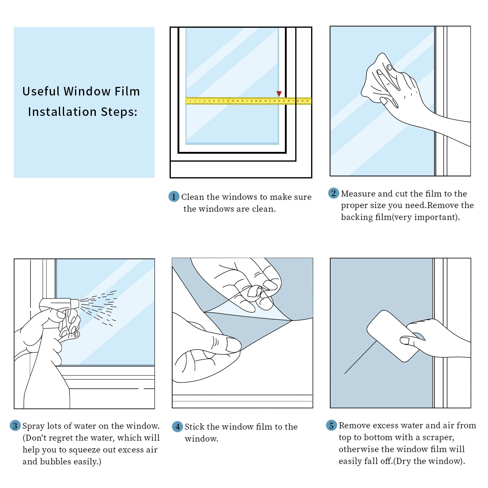 JiffDiff Blue Window Privacy Film Decorative Window Tint Film Stained Glass Window Clings Static Cling Decorative Window Film Sun Blocking Heat Control Window Covering Film for Home - Medaid International