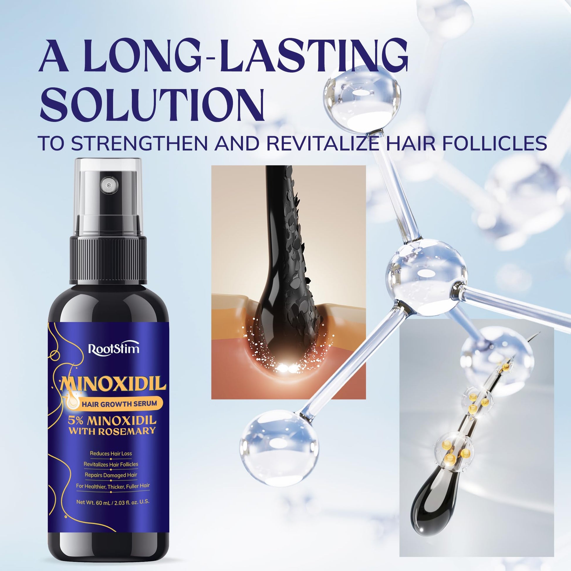 5% Minoxidil Hair Growth for Men and Women: 2-Pack Extra Strength Minoxidil Hair Loss Treatment Serum with Rosemary for Faster Stronger Thicker Hair Growth - 60ML Each - Medaid International