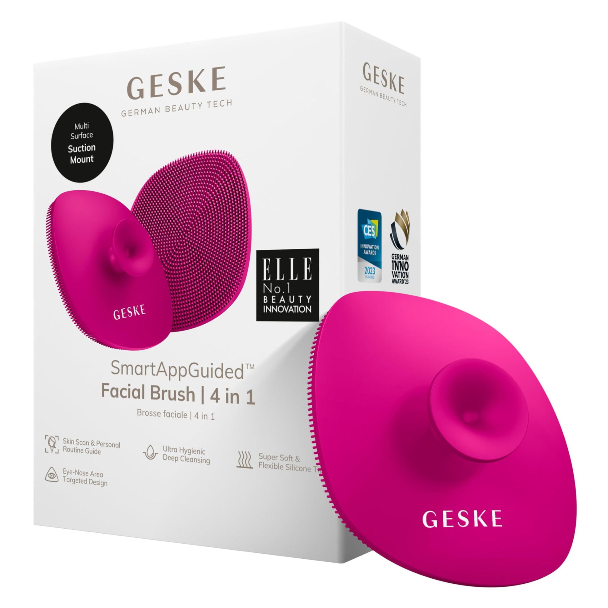 GESKE SmartAppGuided Facial Brush - 4 in 1 Professional Facial Cleansing Brush with Soft Silicone Bristles - Gentle Routine Skincare - Medaid International