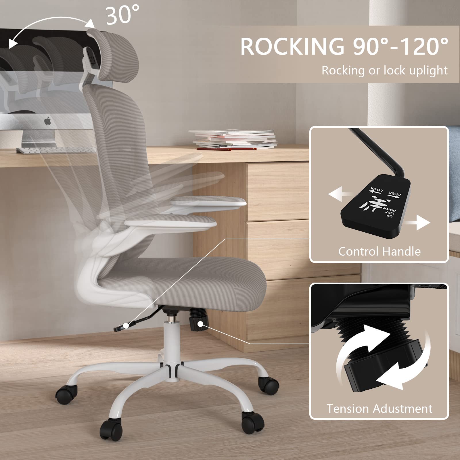 Office Chair, High Back Ergonomic Desk Chair, Breathable Mesh Desk Chair with Adjustable Lumbar Support and Headrest, Swivel Task Chair with flip-up Armrests, Executive Chair for Home Office - Medaid International