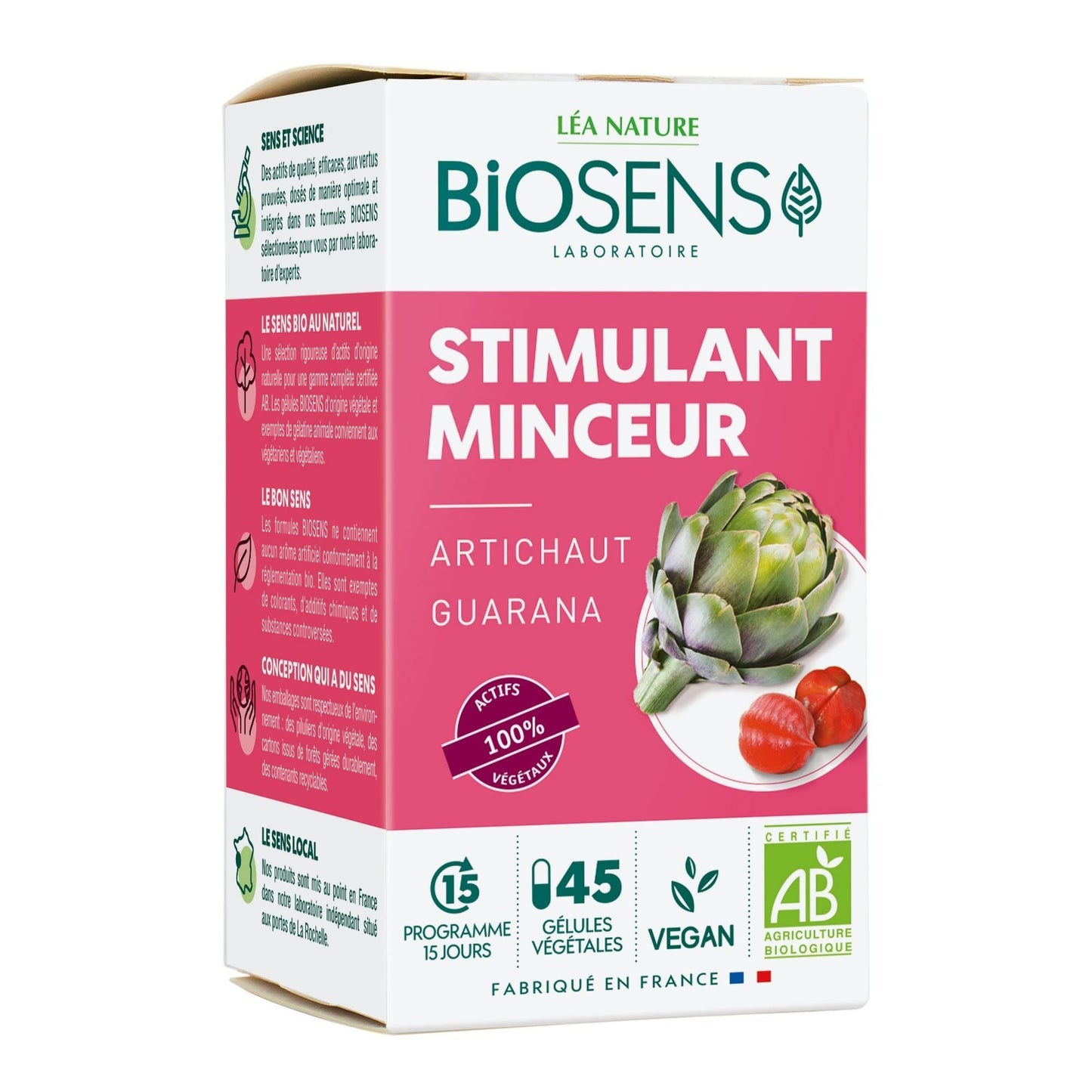 Biosens - Gélule végétale Stimulant Minceur - Artichaut et Guarana - Certifié Bio AB Vegan - Fabriqué en France - Actifs 100% Végétaux - Programme de 15 jours - 45 gélules (Lot de 2) - Medaid International