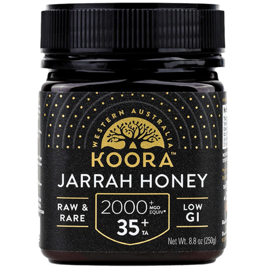 KOORA Jarrah Honey TA 35+ (MGO 2000+ Manuka Honey Rating Equiv.) Low GI, Raw Medicinal Honey for Daily Health & Immune Support, from the Wild Ancient Forests of Western Australia 8.8 oz - Medaid International