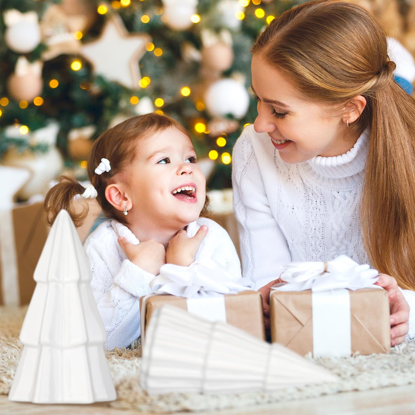 Nuenen 8 Pcs Ceramic Christmas Tree Porcelain Christmas Tree Winter Christmas Trees Mini Stoneware Trees for Mantle Vintage Table Shelf Living Room Bedroom Cabinets Office Desktop(Classic) - Medaid International