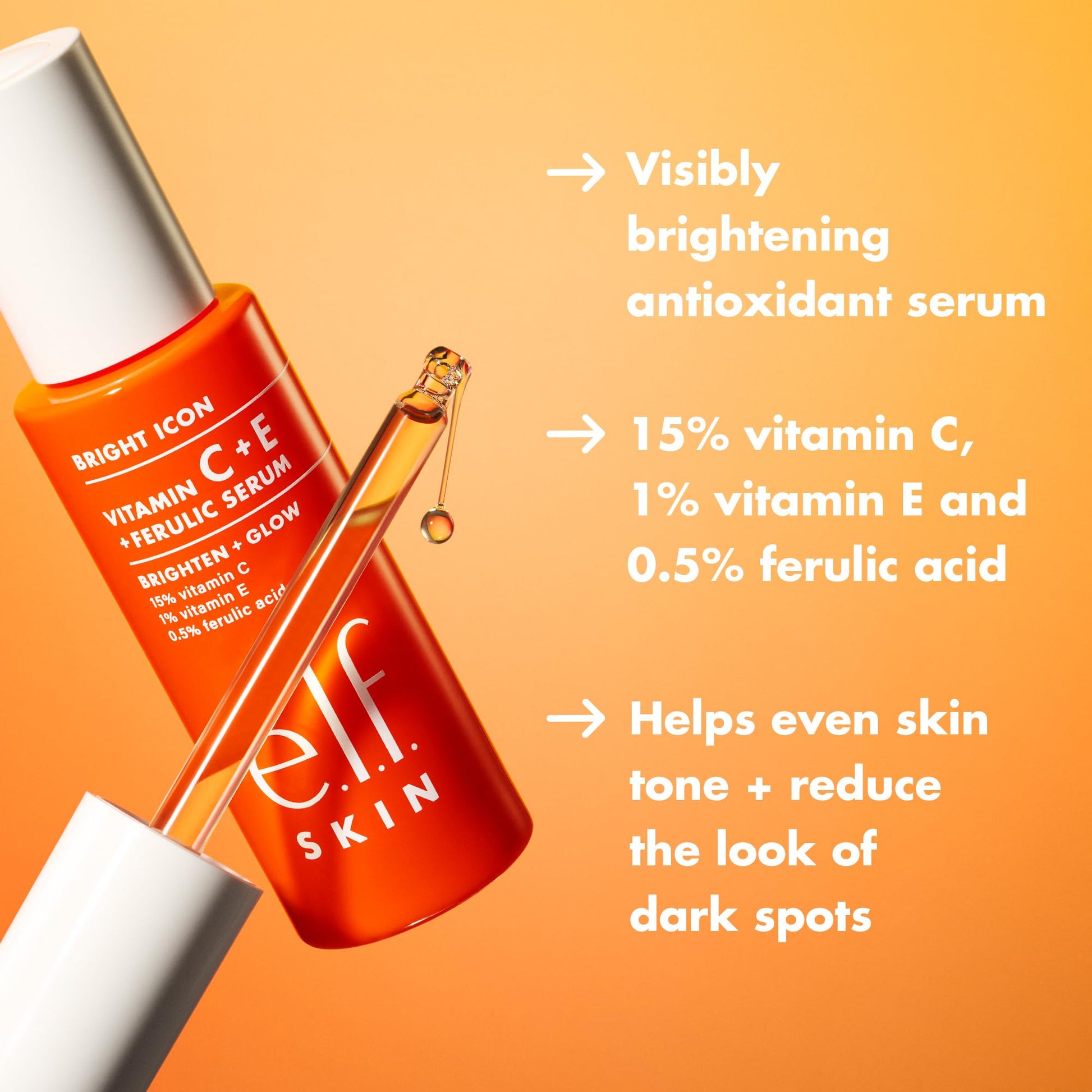 e.l.f. SKIN Bright Icon Vitamin C + E + Ferulic Serum Mini, Brightening & Soothing Face Serum, Helps Even Skin Tone, Vegan & Cruelty-Free, 0.5 fl oz - Medaid International