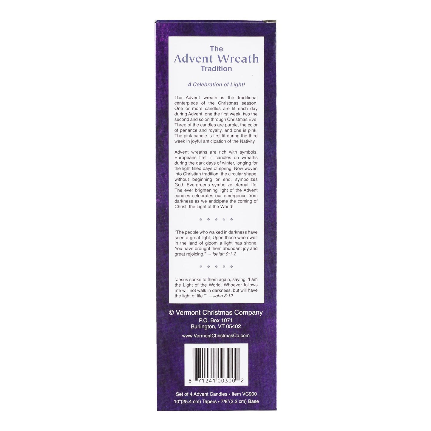 Christmas Advent Candle Set (Set of 4) - Made in The U.S.A. - 10 Inch Wax Taper Candles - 3 Purples Candles & 1 Pink Candle - Medaid International