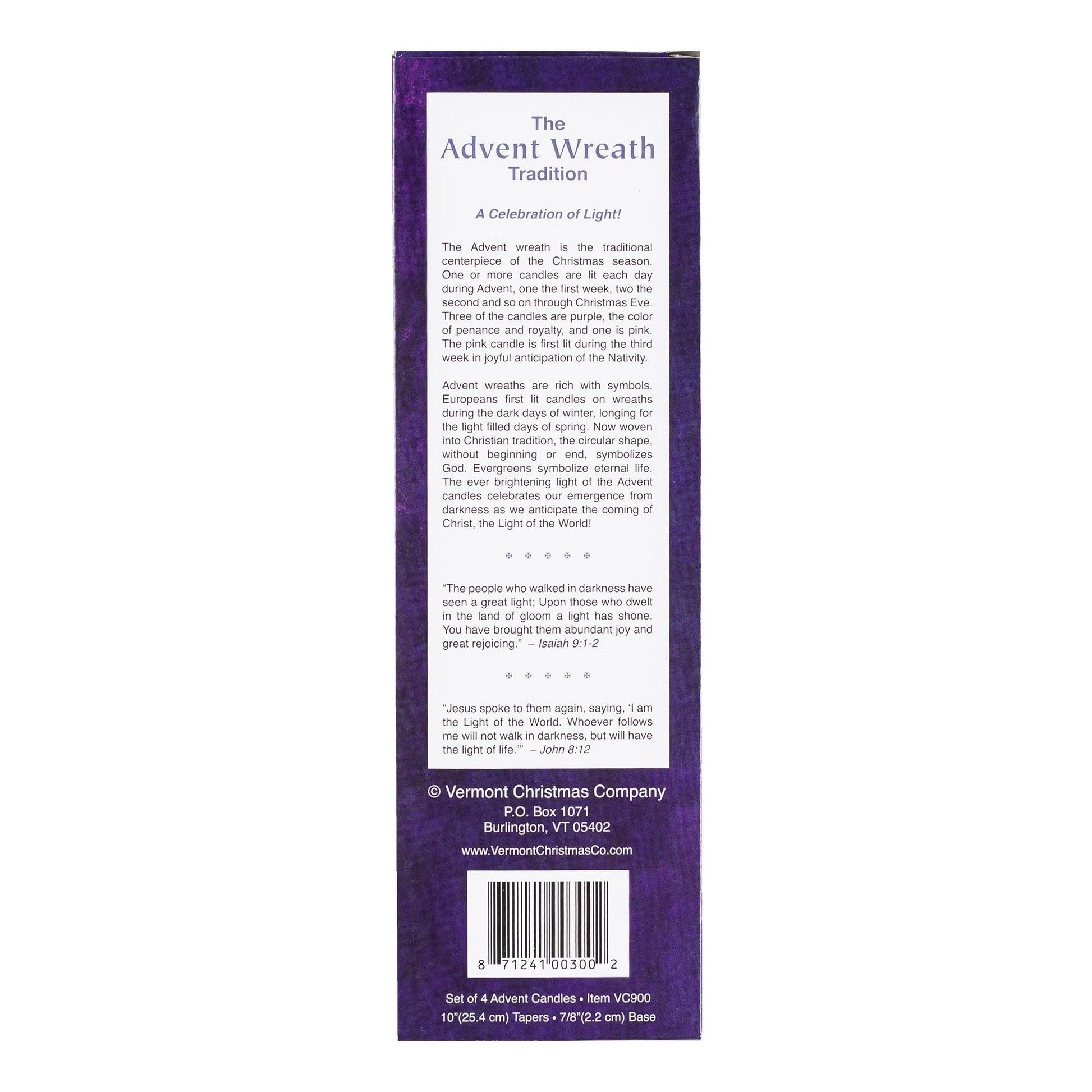 Christmas Advent Candle Set (Set of 4) - Made in The U.S.A. - 10 Inch Wax Taper Candles - 3 Purples Candles & 1 Pink Candle - Medaid International