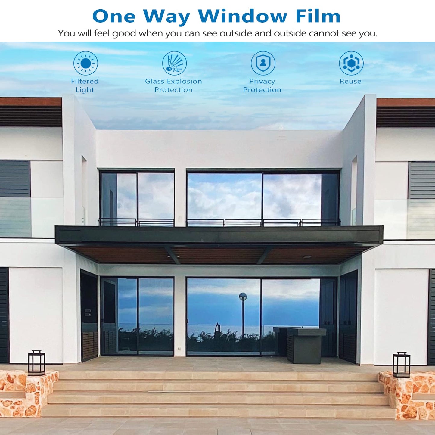 One Way Window Film Privacy Tint Heat Control Door Glass Coverings Anti UV Reflective Sun Blocking Static Self Cling Tinting,No Glue Window Mirror Film for Home Office Black-Silver 23.6 x 78.7 Inch - Medaid International