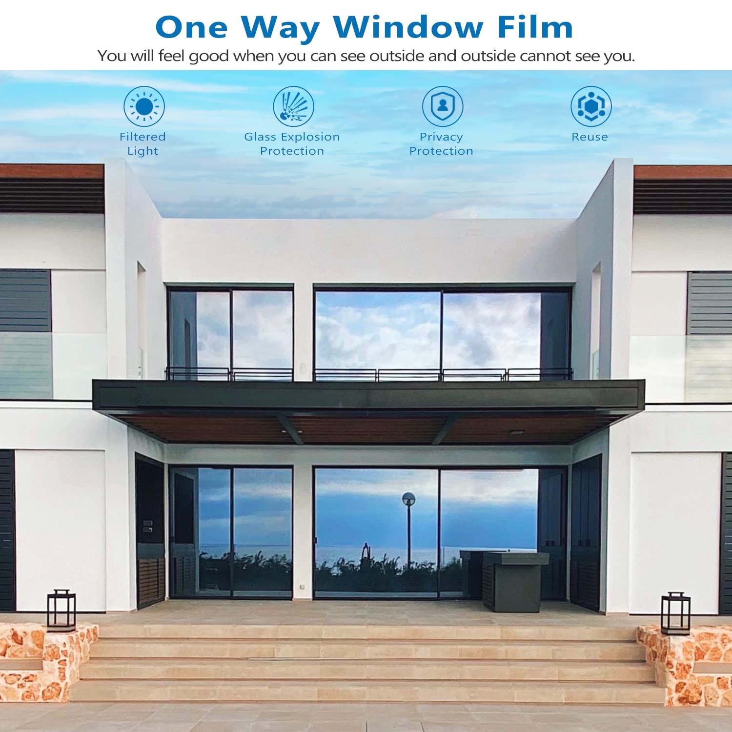 One Way Window Film Privacy Tint Heat Control Door Glass Coverings Anti UV Reflective Sun Blocking Static Self Cling Tinting,No Glue Window Mirror Film for Home Office Black-Silver 23.6 x 78.7 Inch - Medaid International