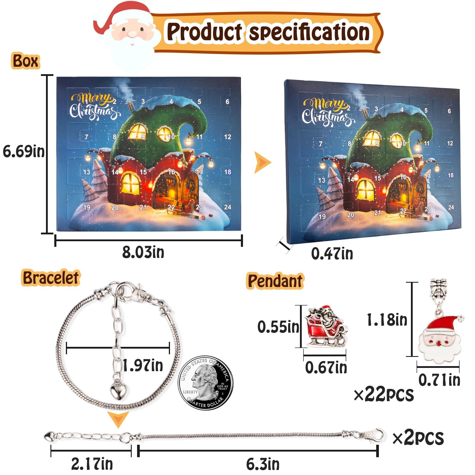 Christmas Advent Calendar Bracelets 2025 for Girls 24 Days Xmas Countdown Calendar DIY Jewelry Making Kit Gift 22 Charm Beads 2 Bracelets for Kids Teens Women - Medaid International