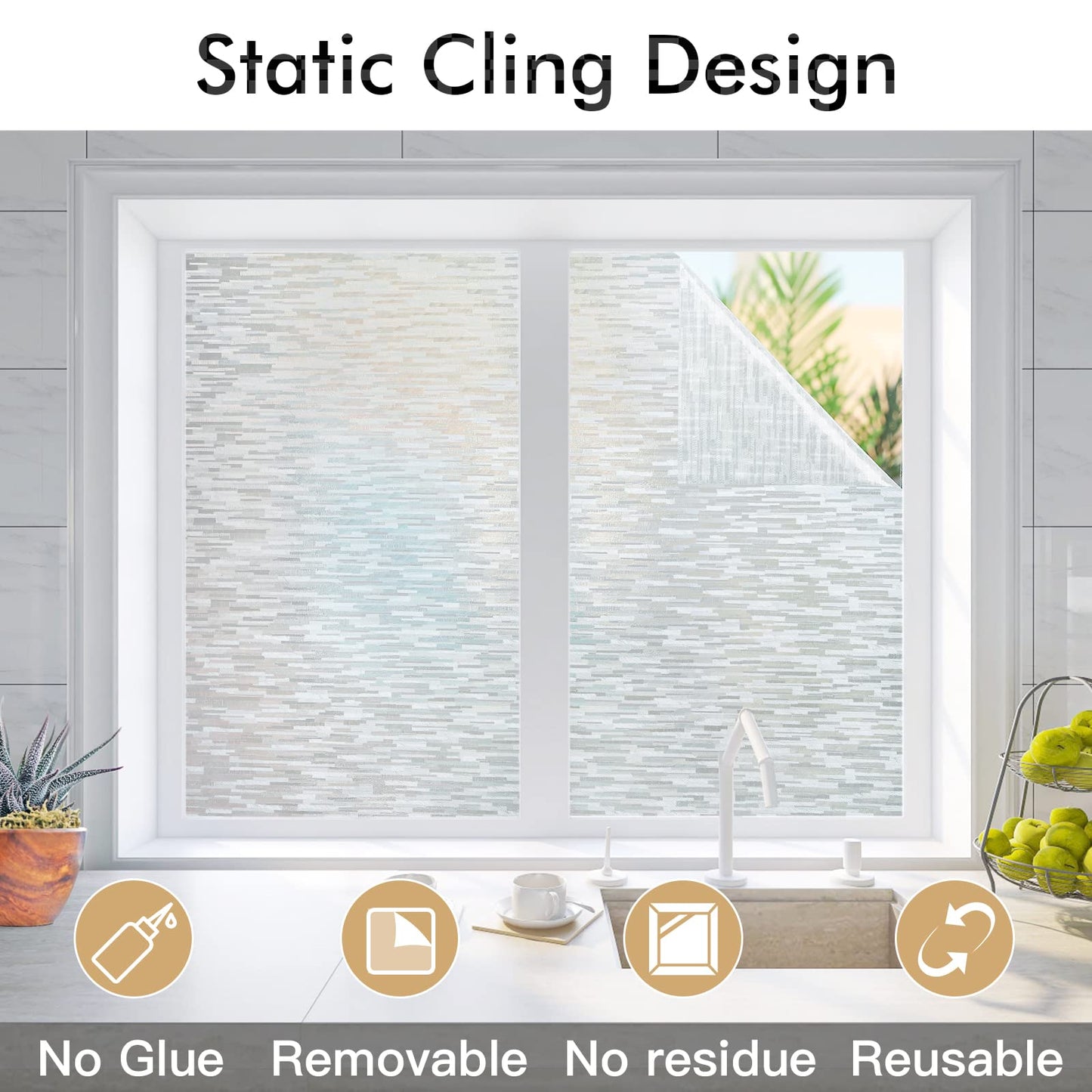 Haton Window Privacy Film, Frosted Glass Static Cling Sun Heat Blocking Window Clings, Frosting Opaque Coverings, Vinyl Removable Stickers Tint for Home Door Office, Non Adhesive 17.5" x 78.7" - Medaid International