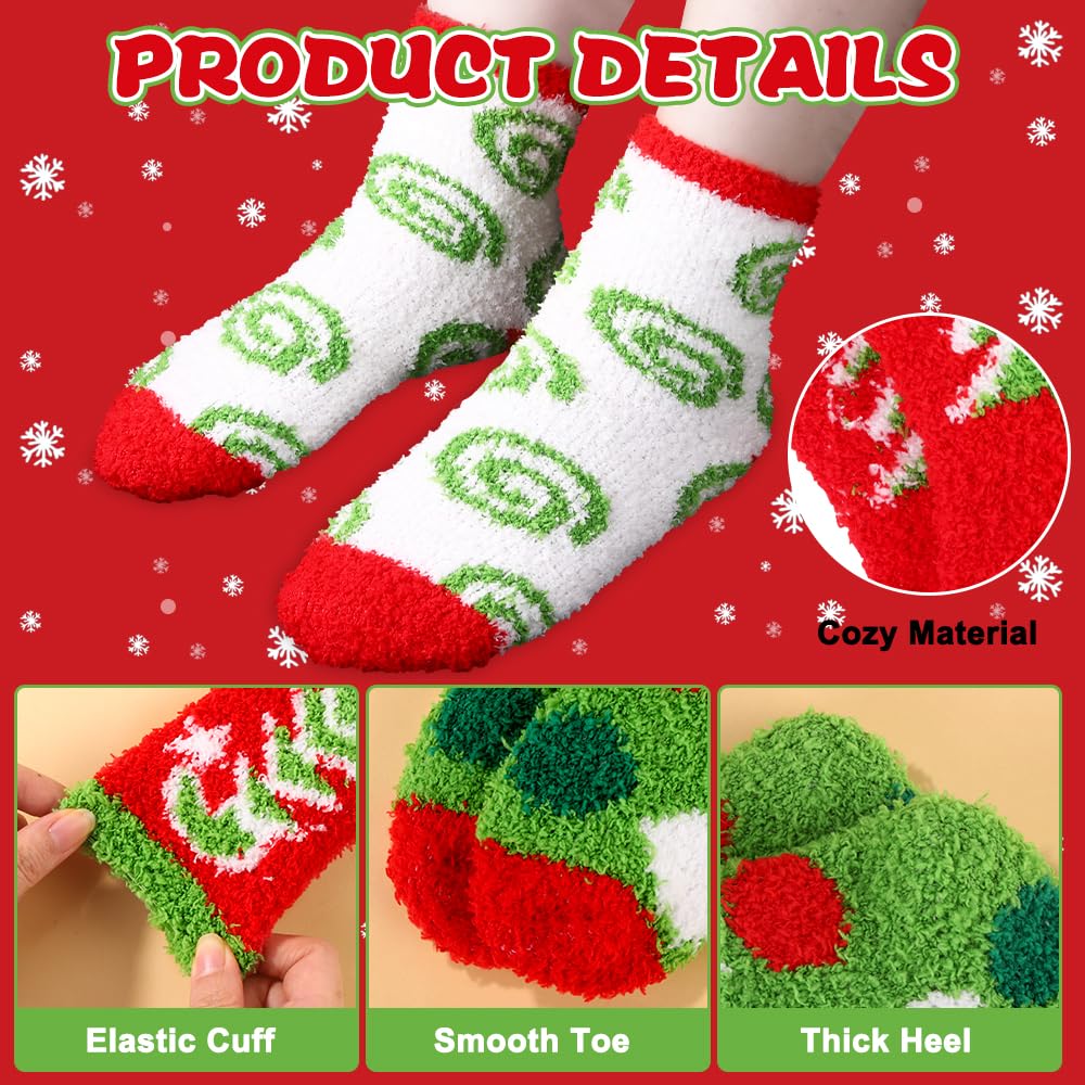 Vellibring 4 Pairs Christmas Fluffy Socks for Women Men,Cozy Fuzzy Xmas Tree Green Socks Cartoon Winter Warm Supplies for Christmas Festival Party - Medaid International