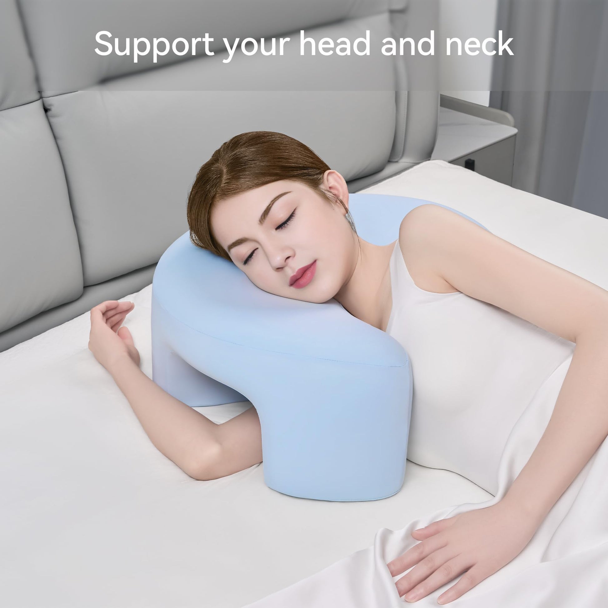 Side Sleeping Pillow with Arm Holes - Ergonomic Memory Foam Pillow for Cervical, Neck, Shoulder & Rotator Cuff Pain Relief - Ideal for Side Sleepers.(Blue) - Medaid International