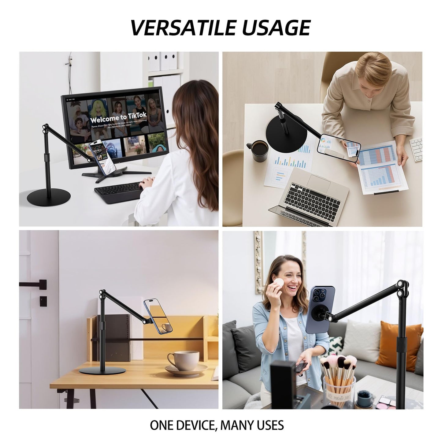 Magnetic Overhead Phone Stand for Desk - 360° Swivel & Tilt with MagSafe Compatible Holder, Cell Phone Stand Magnet Quick Mount for Recording, Cooking, Painting, Zoom Meetings, TikTok Live & Gaming - Medaid International