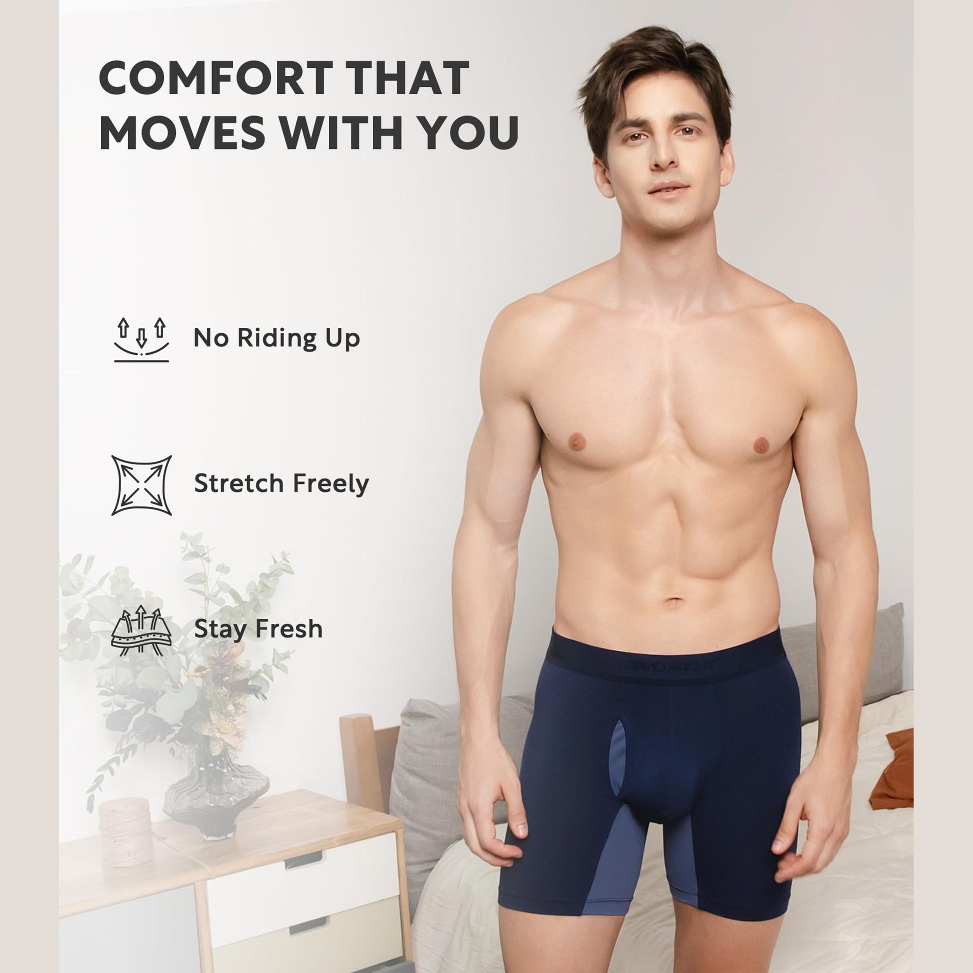 DAVID ARCHY Men's Underwear Boxer Briefs, Ultra Soft Modal Breathable Mesh Pouch Moisture-Wicking Underwear for Men 4 Pack(M, Black/Charcoal/Navy Blue/Olive Green) - Medaid International