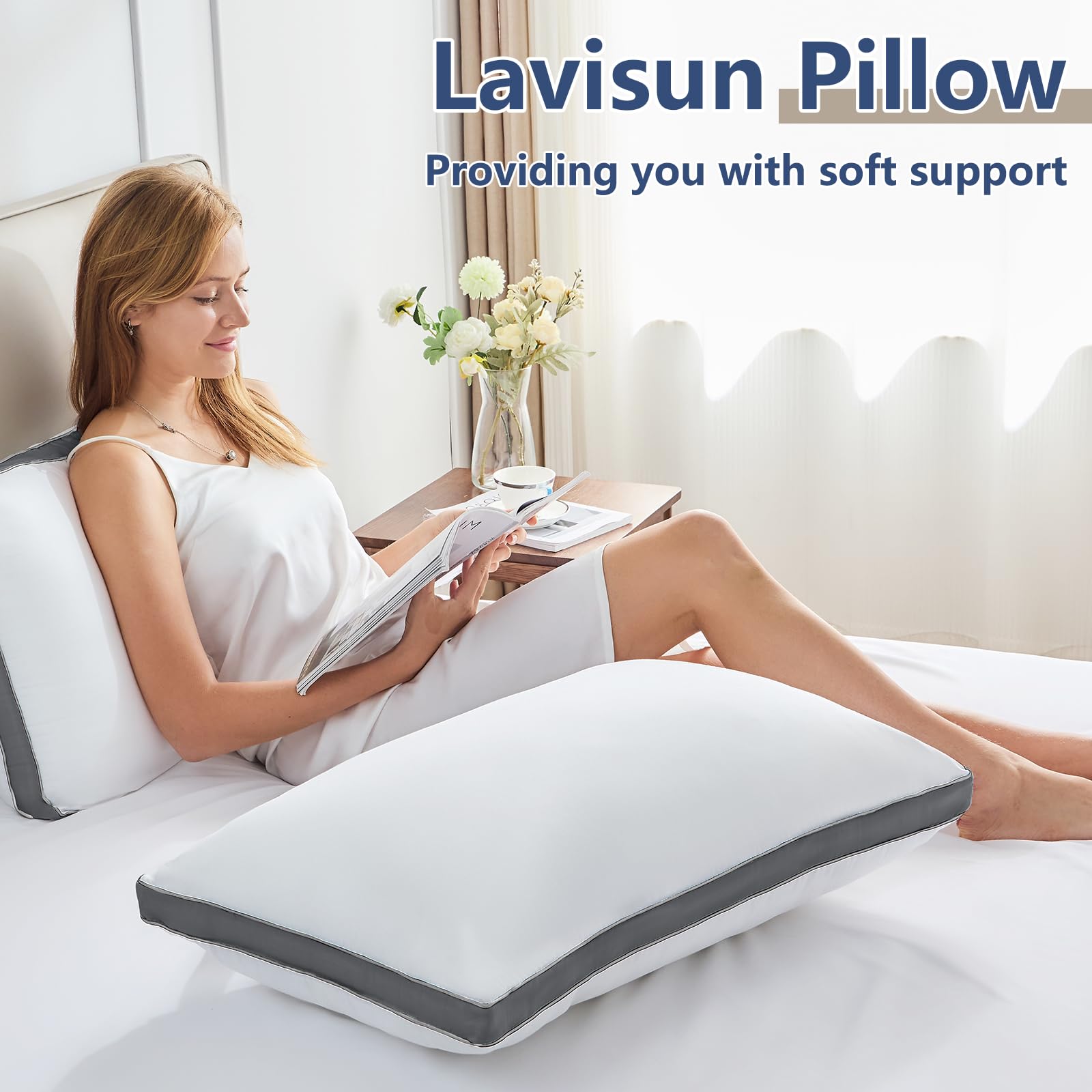 CozyLux Pillows Queen Size Set of 2, Soft Supportive 3D Down Alternative Bed Pillow for Sleeping 2 Pack Dark Grey, Luxury Hotel Quality Gusseted Bedding Pillow for Back, Stomach or Side Sleepers 18x28 - Medaid International