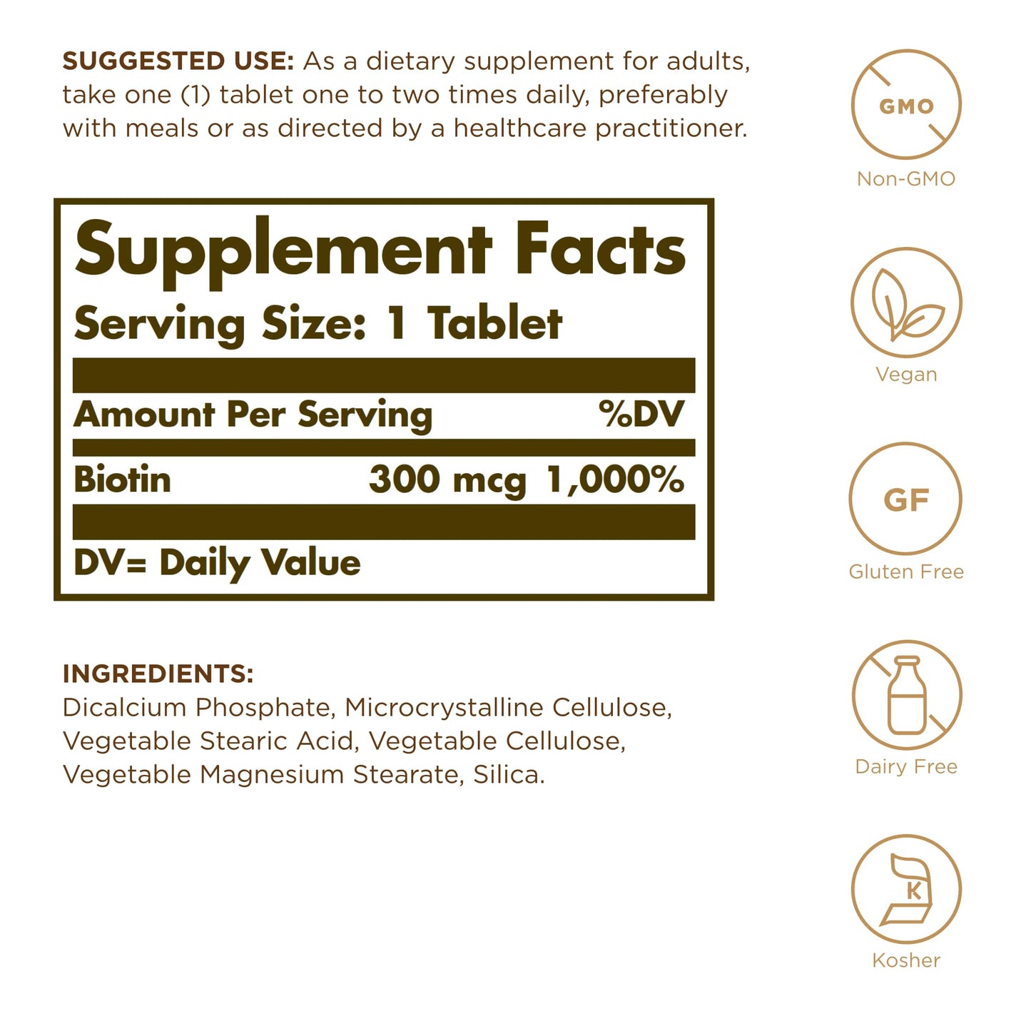 Solgar Biotin 300 mcg - 100 Tablets - Supports Healthy Skin, Nails & Hair - Non-GMO, Vegan, Gluten Free, Dairy Free, Kosher - 100 Servings - Medaid International