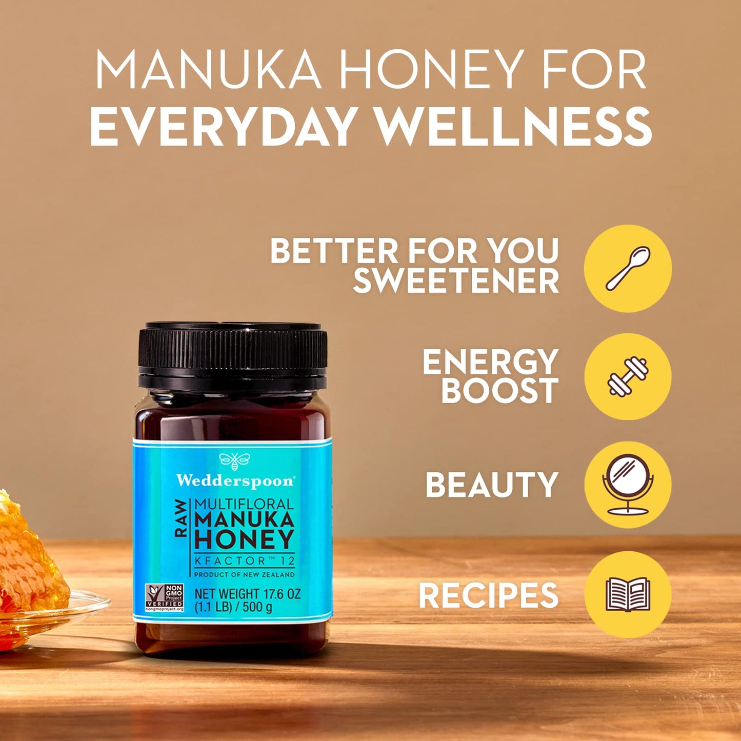 Wedderspoon Raw Premium Manuka Honey, KFactor 12, 17.6 Oz, Unpasteurized, Genuine New Zealand Honey, Non-GMO Superfood, Traceable From Our Hives To Your Home - Medaid International