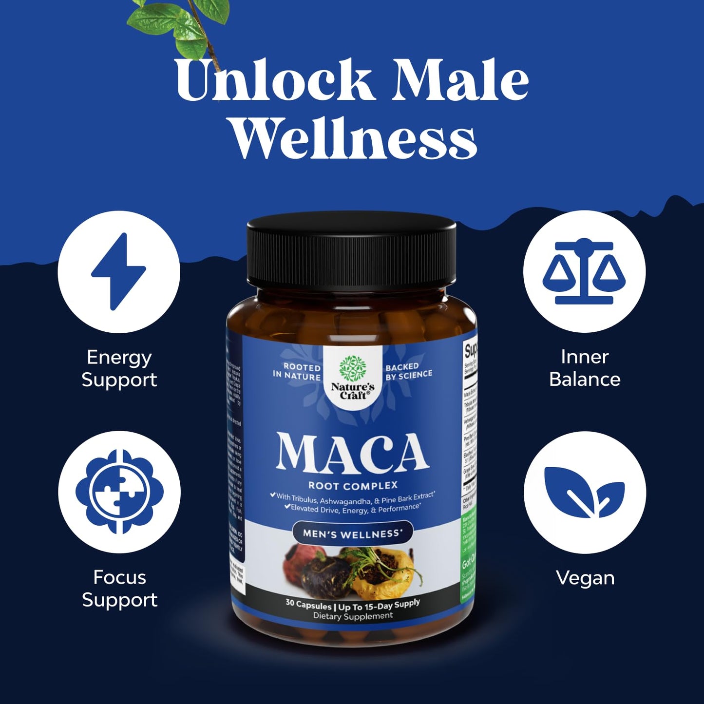 Bundle of Horny Goat Weed for Men with Black Maca Root, Tongkat Ali, Saw Palmetto & Panax Ginseng Extract and Maca Root Capsules - Herbal Wellness Supplement with Siberian Ginseng Ashwagandha - Medaid International