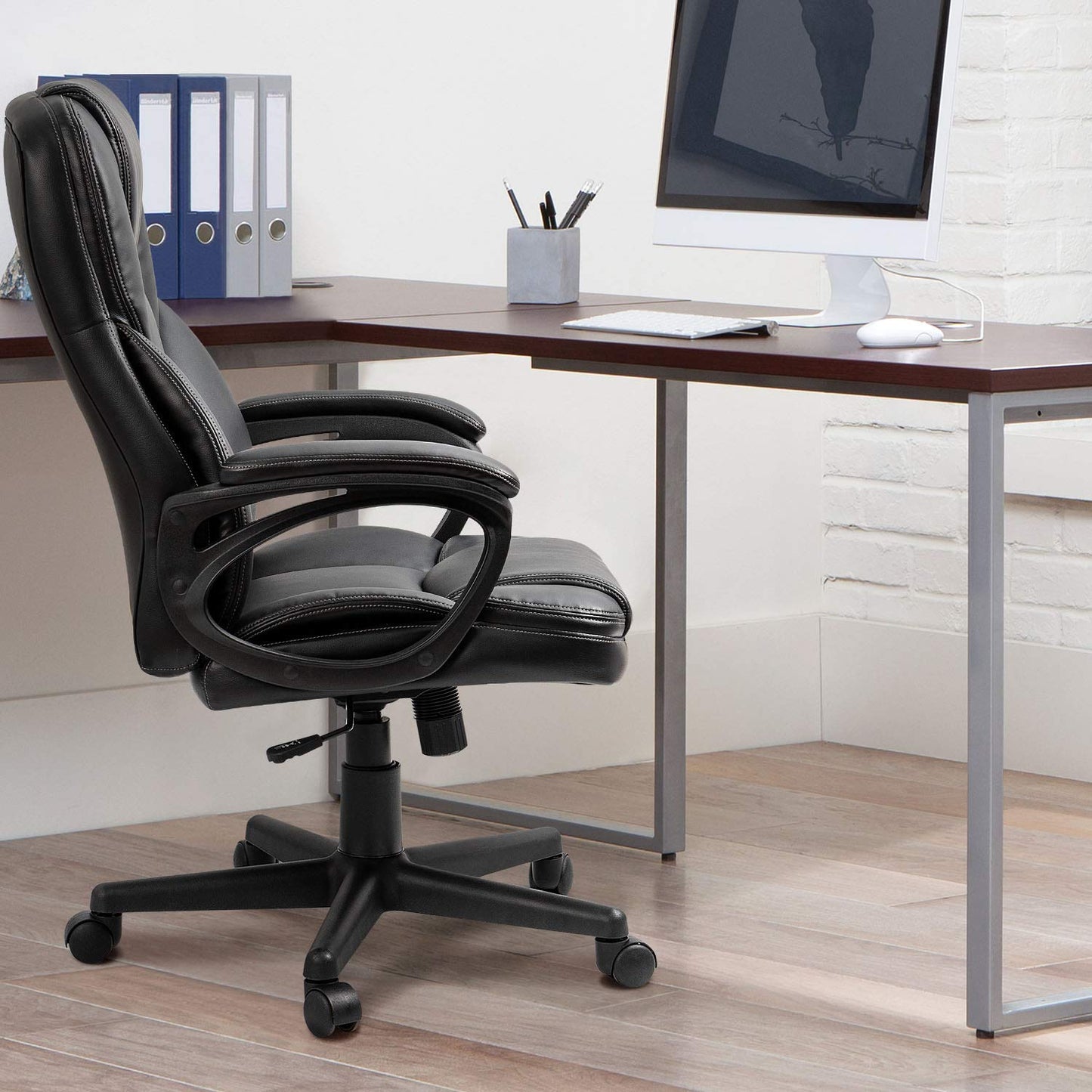 Furmax Office Executive Chair High Back Adjustable Managerial Home Desk Chair, Swivel Computer PU Leather Chair with Lumbar Support (Black) - Medaid International