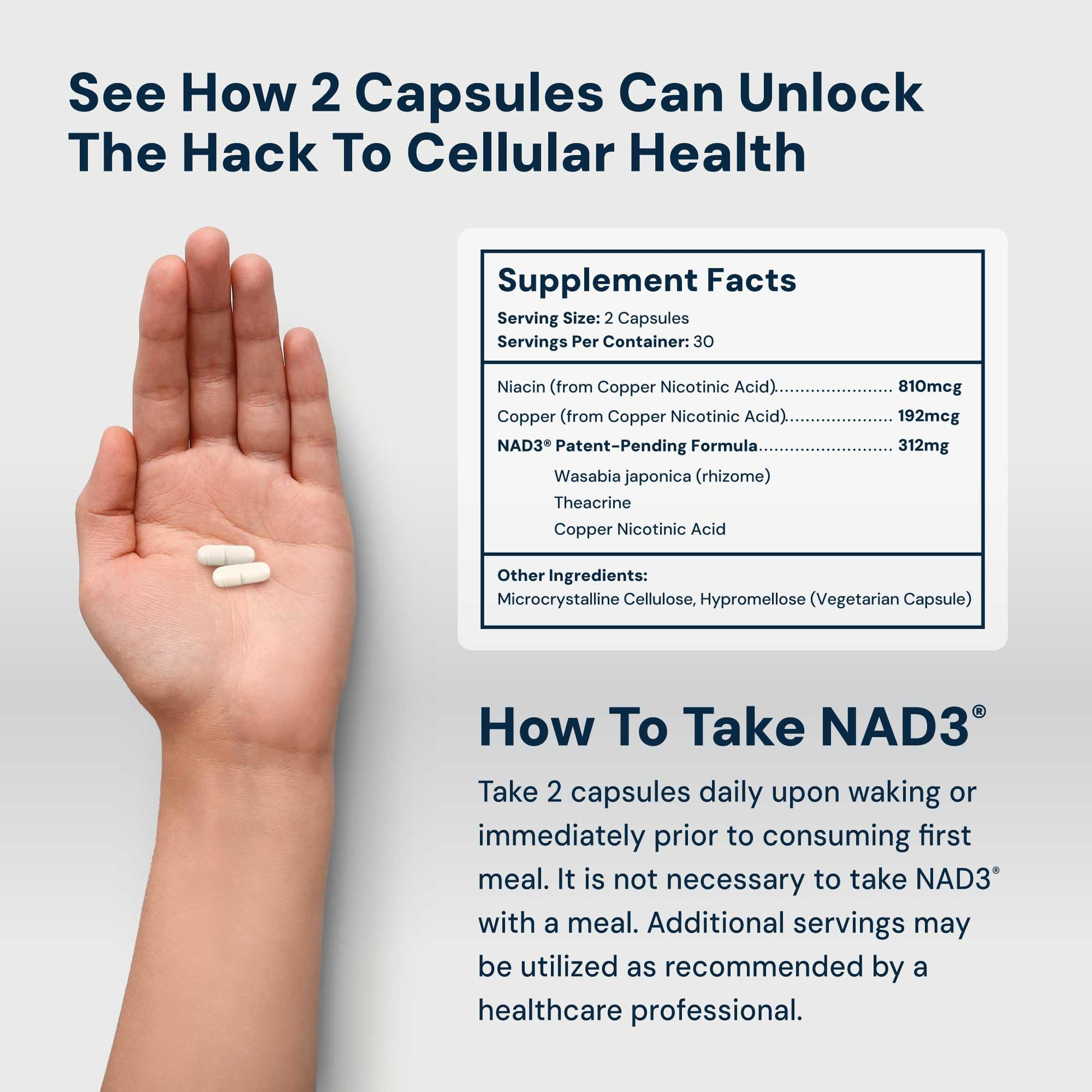 HPN NAD3 Clinical NAD+ Booster, Cellular Health & Natural Energy - NAD Supplement for Healthy Aging, Metabolic Support, NRF2 & Longevity, Nicotinamide Riboside & NMN Alternative, 60ct, 30-Day Supply - Medaid International