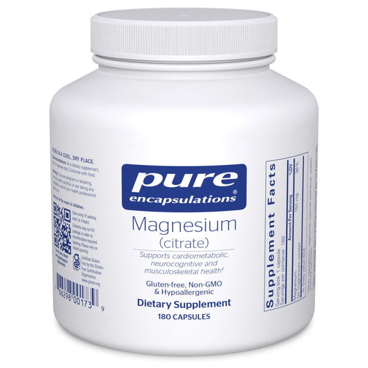 Pure Encapsulations Magnesium (Citrate) - Supplement for Sleep, Heart Health, Cognitive Health, Bone Health, Energy, Muscles, and Metabolism* - with Premium Magnesium - 180 Capsules - Medaid International
