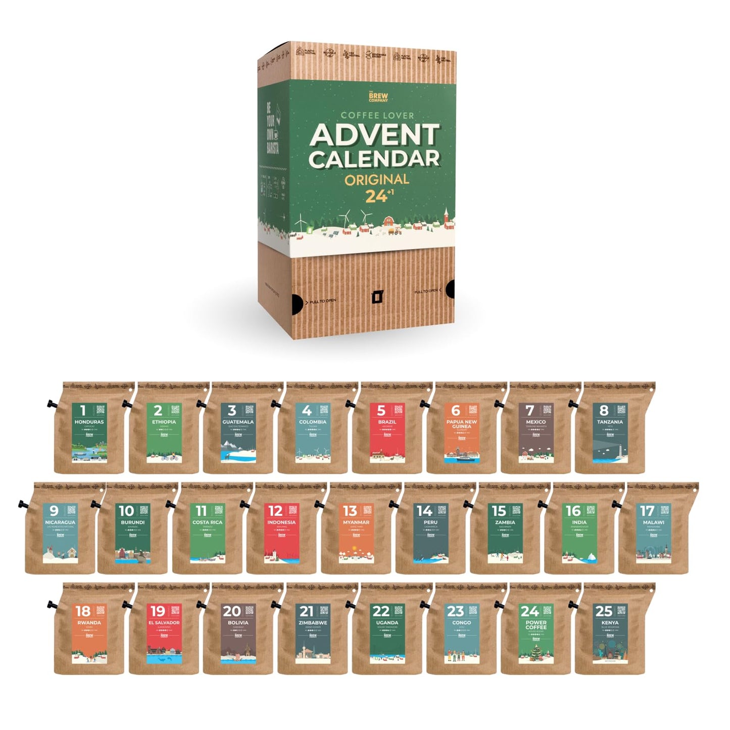 Coffee Advent Calendar 2024 for Men & Women - 25 World's Finest Single Estate Coffees | Christmas Countdown Advent Calendar 2024 for Adult with Unique Coffeebrewers | Coffee Gifts for Men & Women - Medaid International