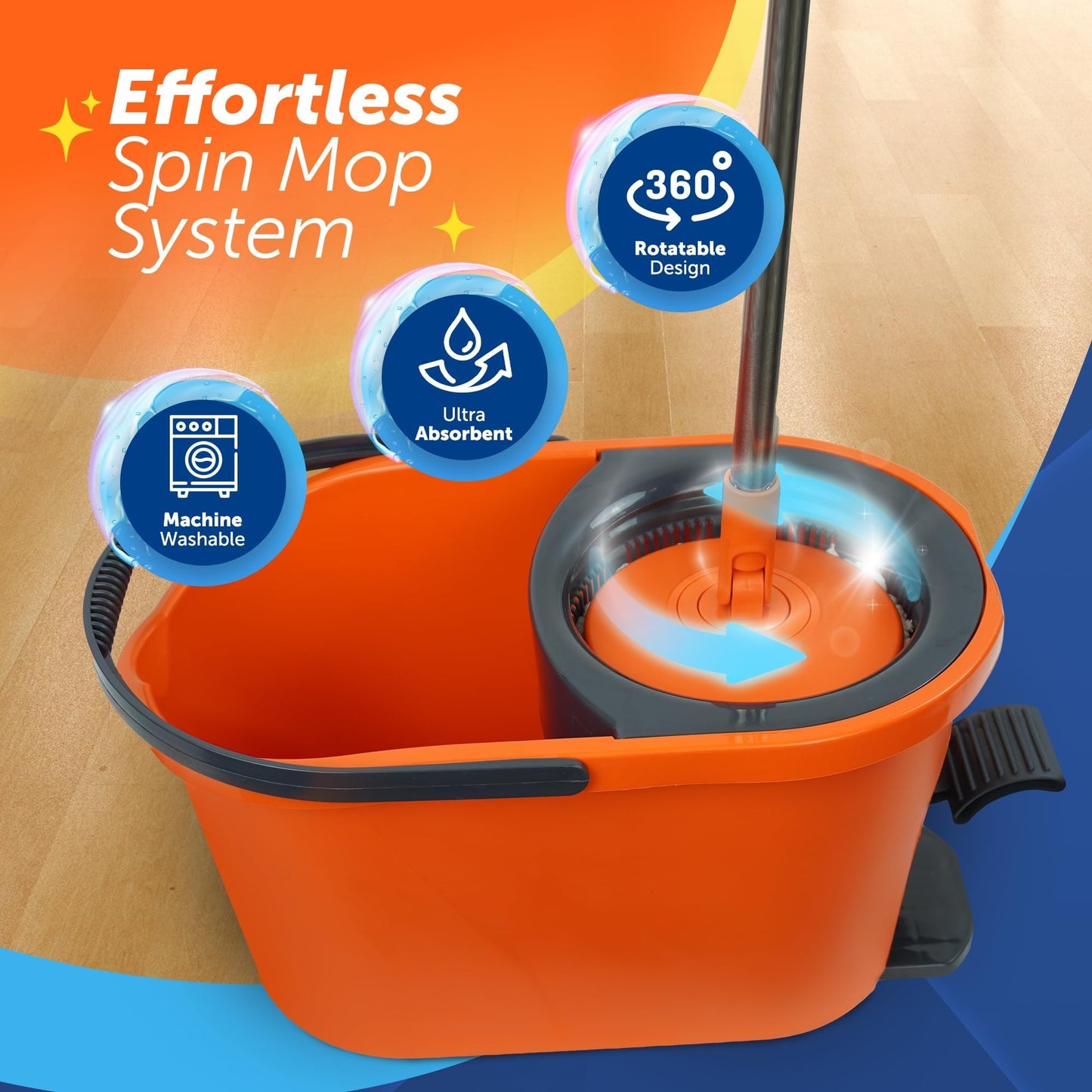 Macromax 10L Spin Mop and Bucket Set - 360° Rotating Mop with Adjustable Handle - Eco-Friendly Design with 90% Recyclable Materials - Ideal for Hardwood, Laminate & Tile Floor Cleaning - Medaid International