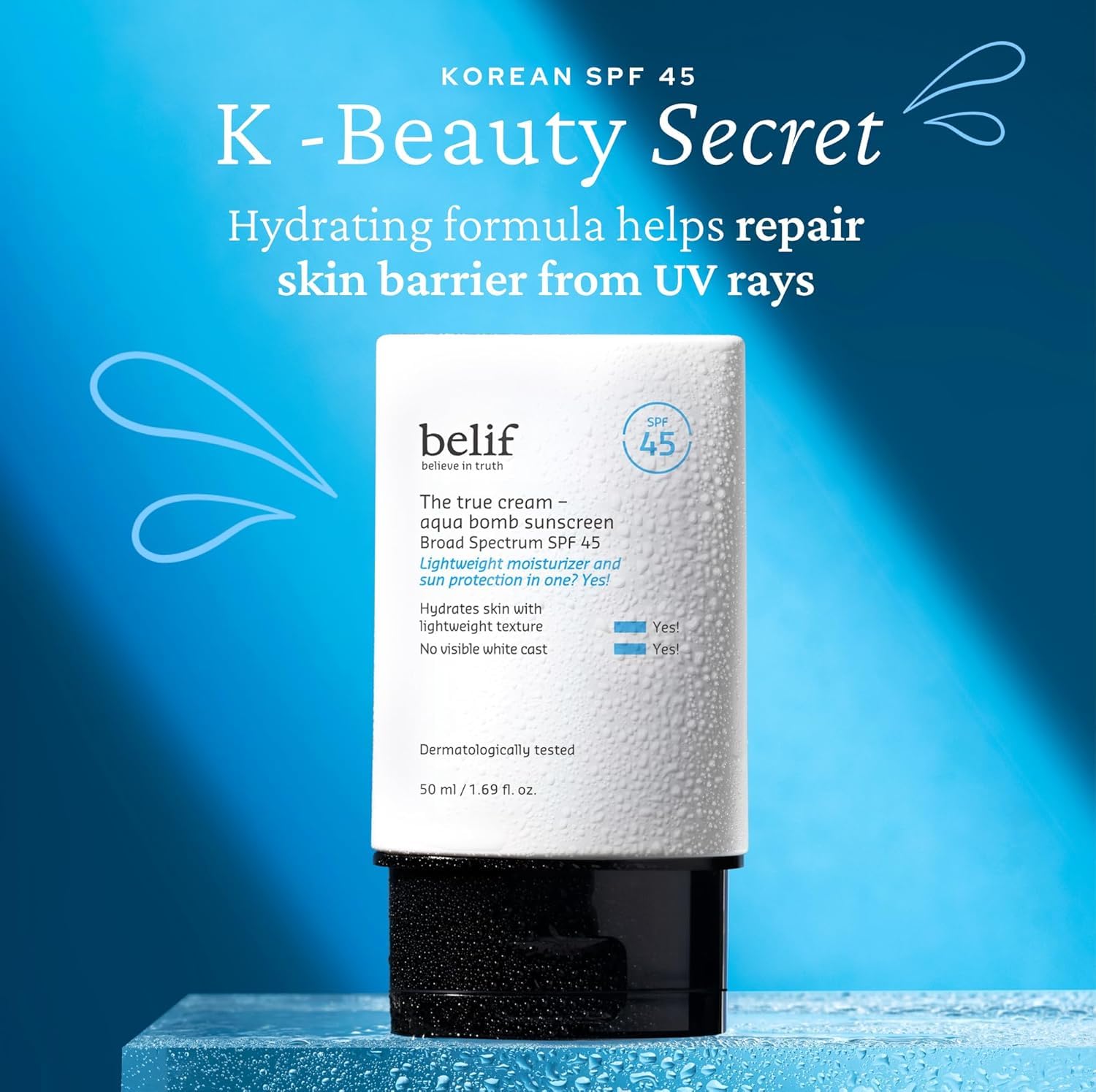 belif Aqua Bomb SPF 45 Hydrating Niacinamide Sunscreen (1.69 fl. oz) - The True Cream PA++++, Daily Broad Spectrum, No White Cast, Weightless & Invisible, Non-Greasy, Korean Skincare - Medaid International