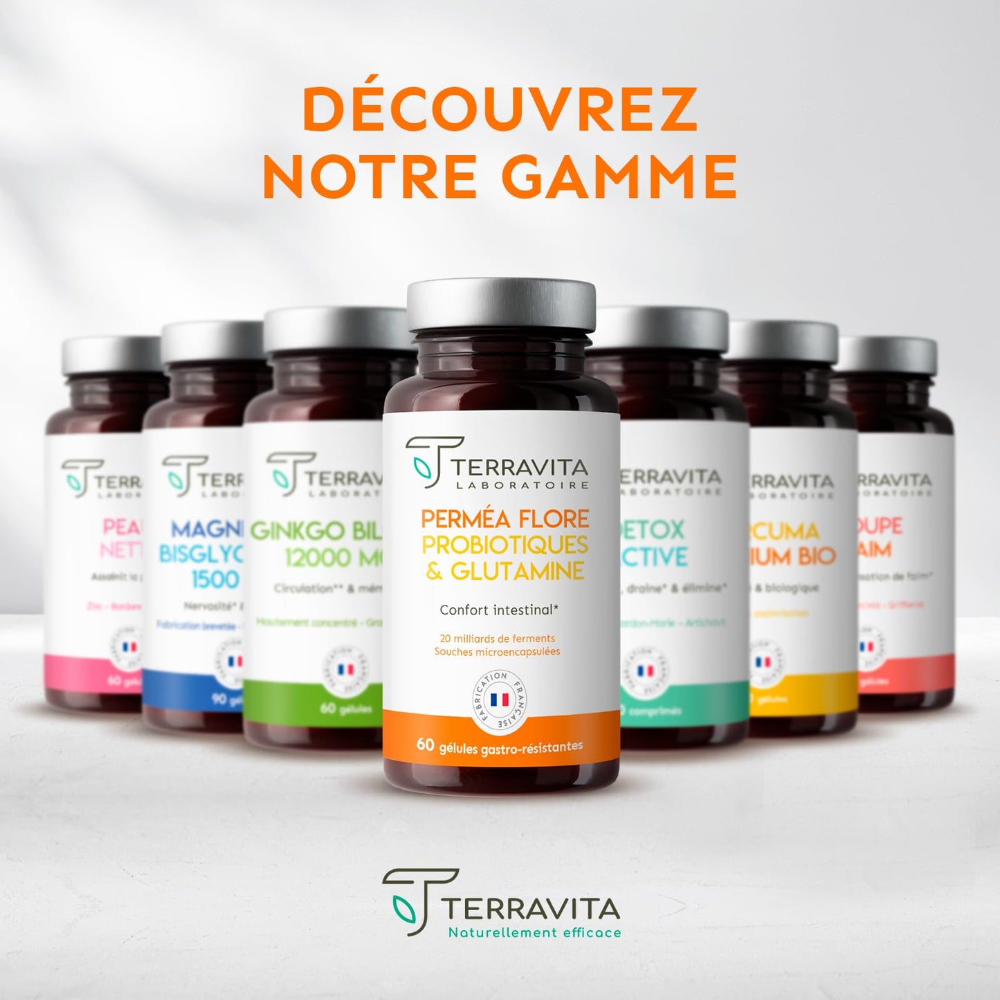 Permea Flore | PROBIOTIQUES + GLUTAMINE | Flore Intestinale et Cicatrisation de la Muqueuse | Idéal Contre la Perméabilité Intestinale | 60 Gélules Gastro-résistantes | Made in France | Terravita - Medaid International