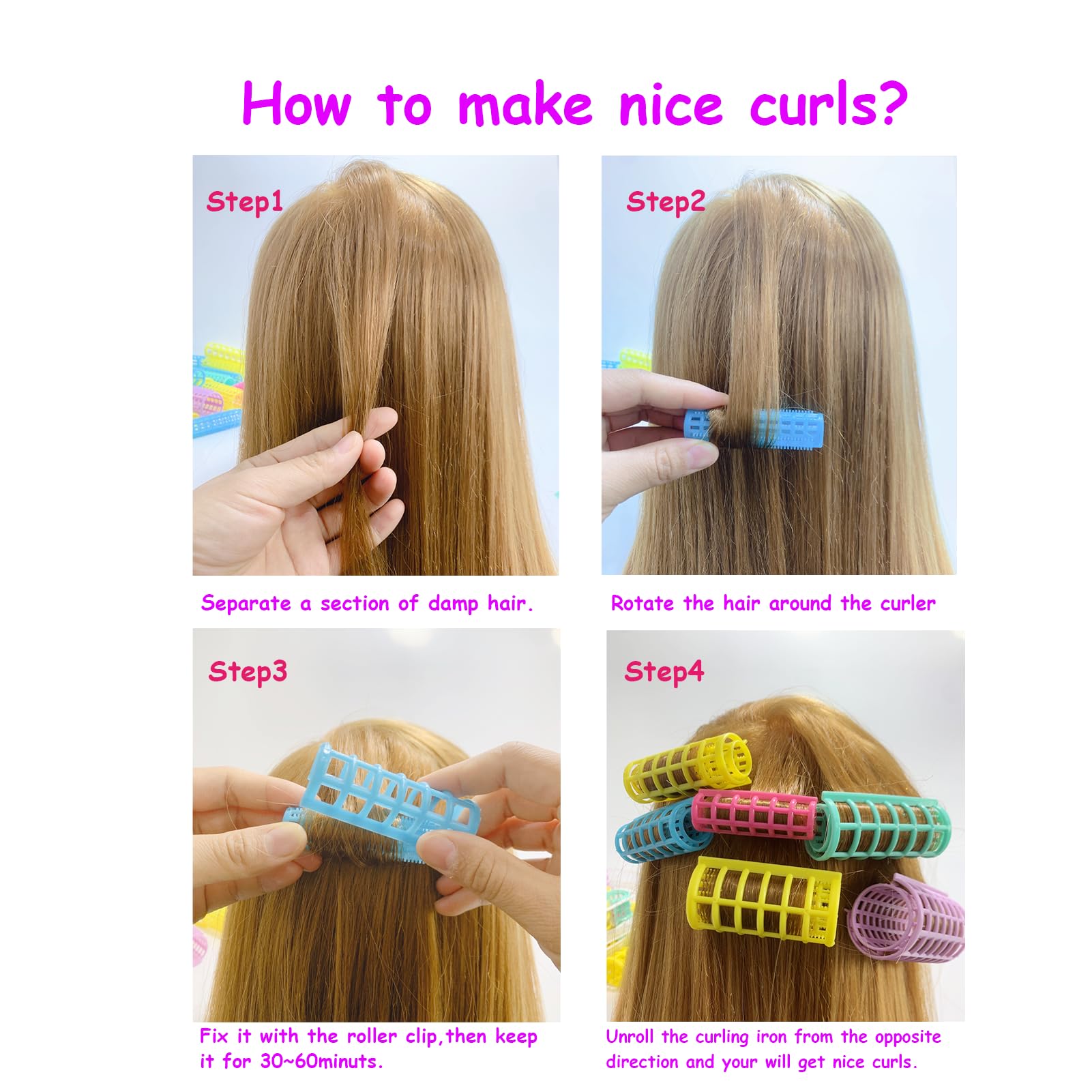 MOODKEY 20PCS Plastic Hair Rollers Set 2.5cm/1in Heatless Rollers Hair Curlers Snap on Rollers Self Grip Rollers Hairdressing Curlers Tools for DIY Hairdressing Hair Salon (Purple) - Medaid International
