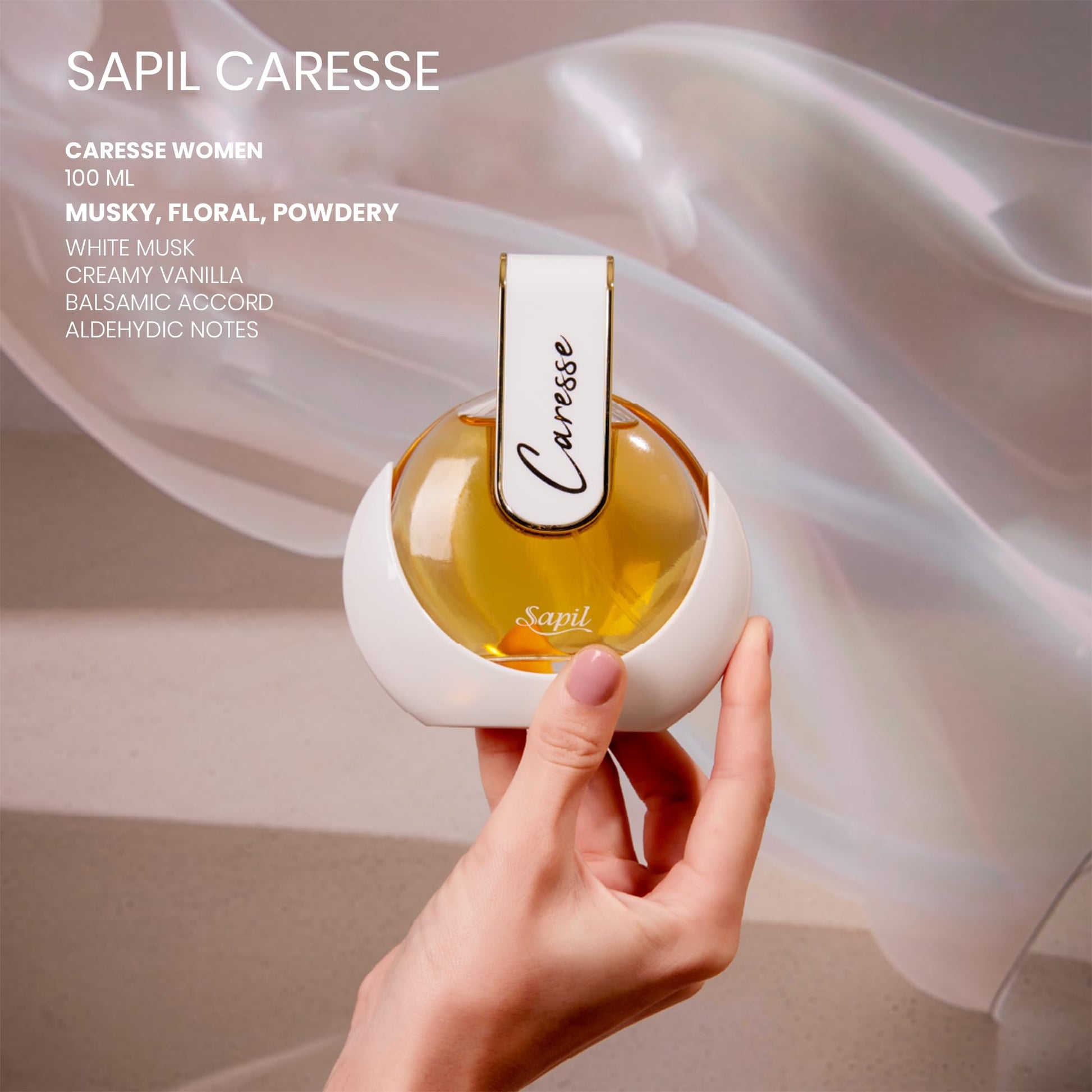Sapil Caresse Eau de Parfum for Women - Long-Lasting Arabic Perfume from Dubai - Powdery, Musky, Floral & Vanilla Scent - Luxurious Arabic Perfume - 2.7 Oz (80ml) for Daily Wear & Special Occasions - Medaid International