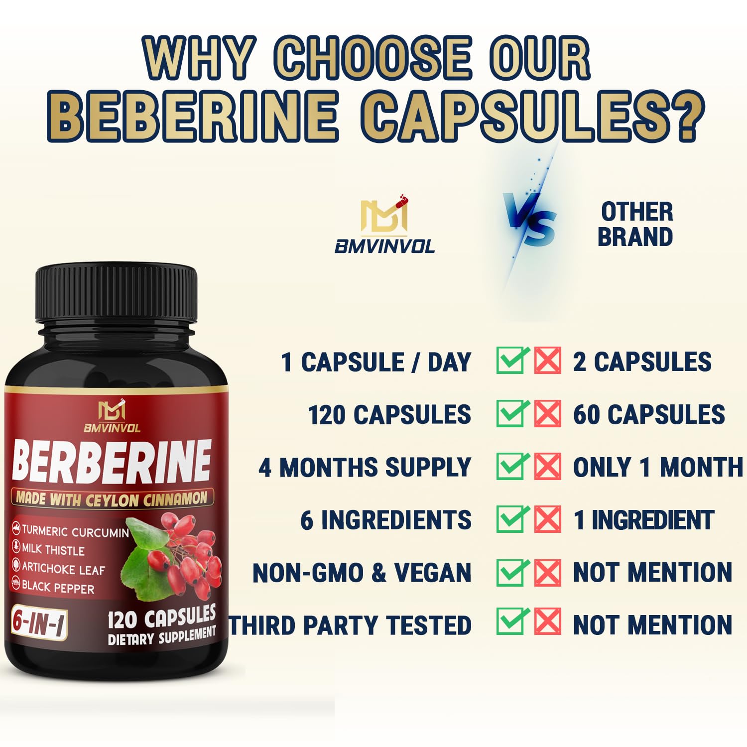 Berberine, Ceylon Cinnamon, Turmeric, Milk Thistle, Artichoke, Black Pepper - 120 Capsules for Digestion, Immunity [4-Month Supply] - Medaid International