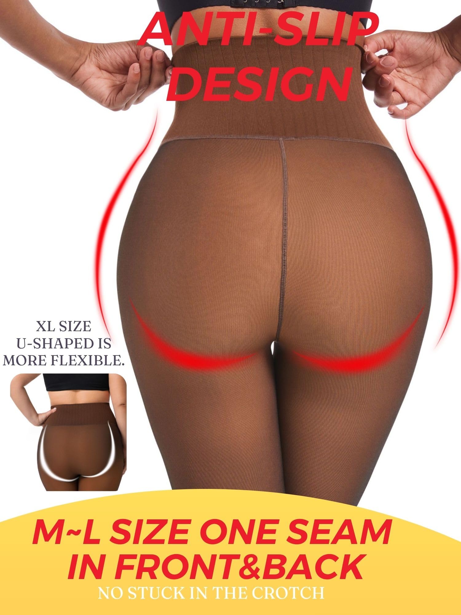 Soxbang Women Deep Skin Tone Fleece Lined Fake Translucent Tights,Pantyhose Thermal Tights High Waist Leggings for Winter-Large - Medaid International