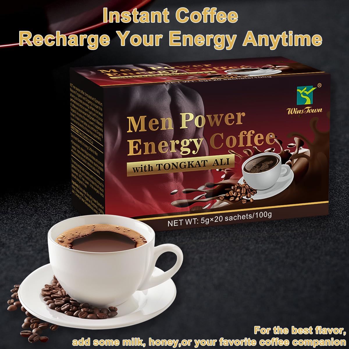 Men's Herbal Energy Coffee - Instant Black Coffee with Maca, Tongkat Ali, Epimedium & Ginseng – Boost Focus, Stamina & Vitality – 20 Sachets - Medaid International