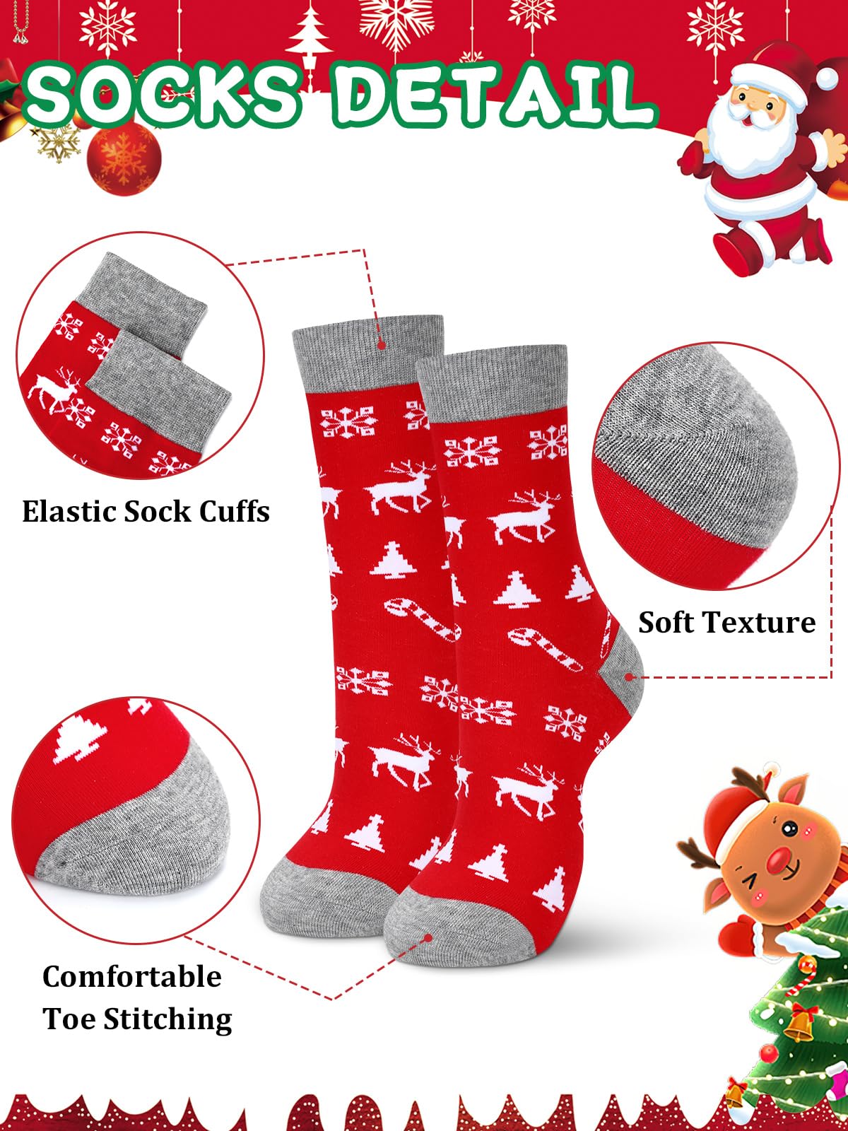 BOARDFEB 4 Pack Christmas Socks, Funny Crew Winter Xmas Socks Warm Cotton Christmas Socks for Men - Medaid International