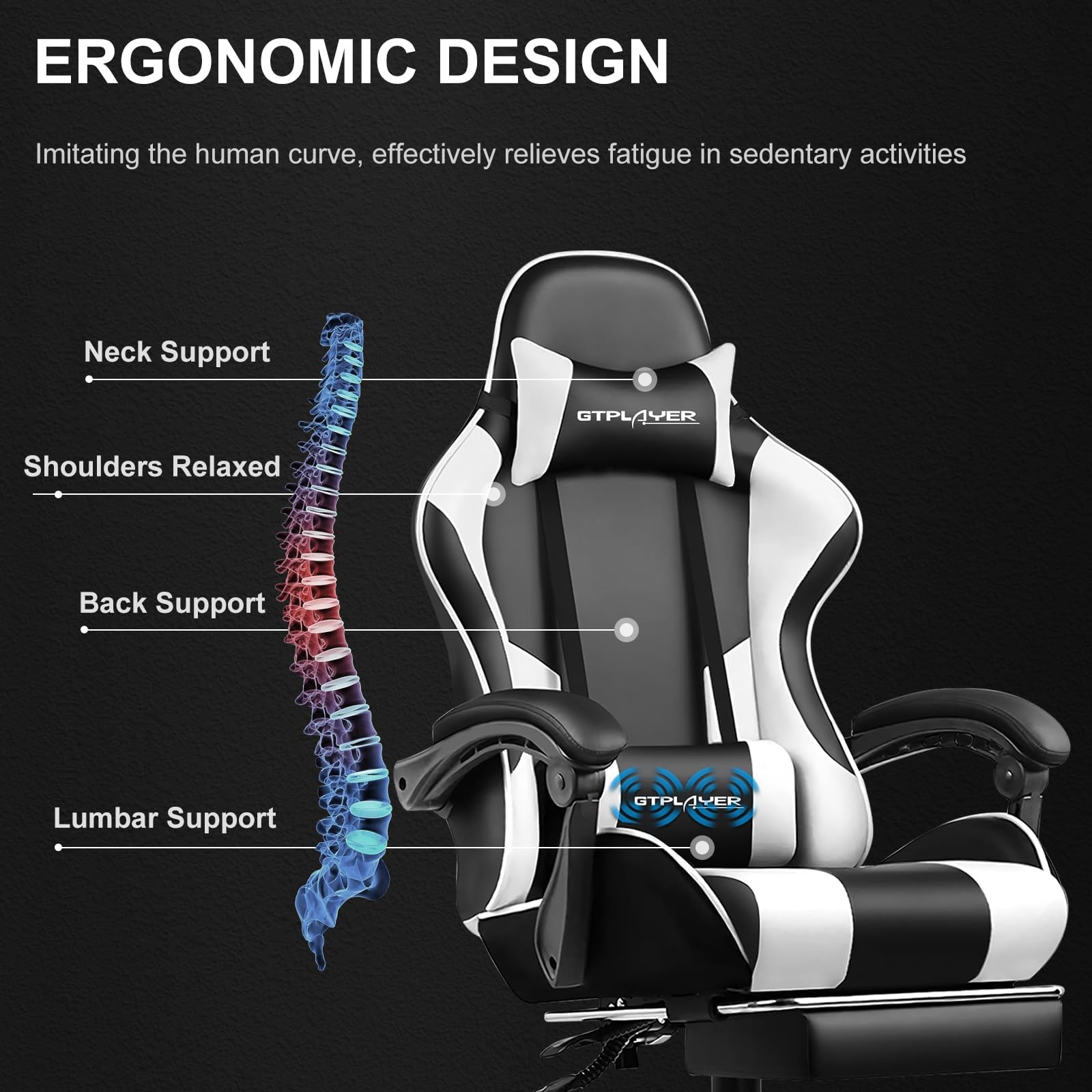 GTPLAYER Gaming Chair, Computer Chair with Footrest and Lumbar Support, Height Adjustable Game Chair with 360°-Swivel Seat and Headrest and for Office or Gaming (Snow White) - Medaid International