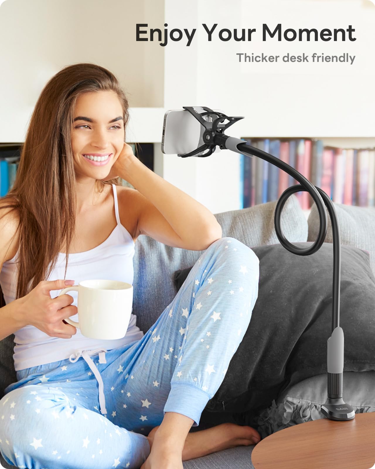 SAIJI Gooseneck Bed Phone Holder, Flexible Long Arm Phone Mount for Desk, Clip Bracket Clamp Stand, iPhone Stand, Mobile Cell Phone Stand Document Camera Nintendo Switch (Black) - Medaid International