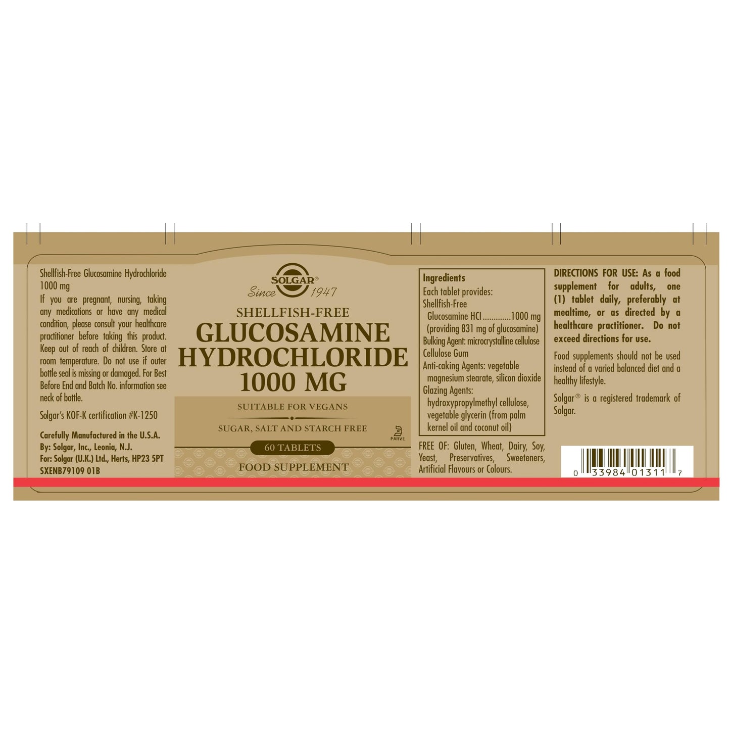 Solgar Glucosamine Hydrocloride Tablets, 1000 mg, 60 Count - Medaid International