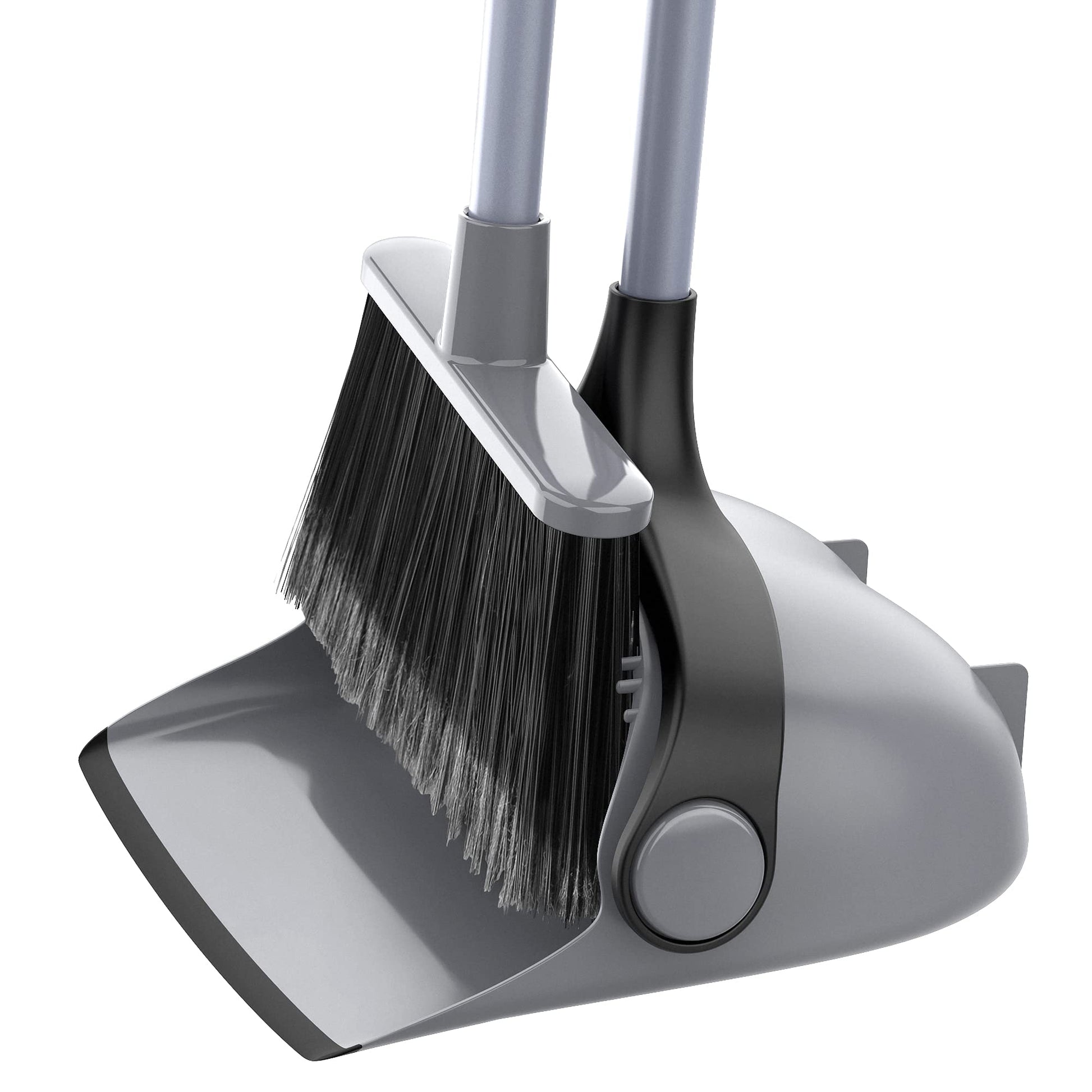 MR.SIGA Broom and Dustpan Set with Adjustable Long Handle, Upright Combo for Floor, Cleaning Lobby, Gray - Medaid International