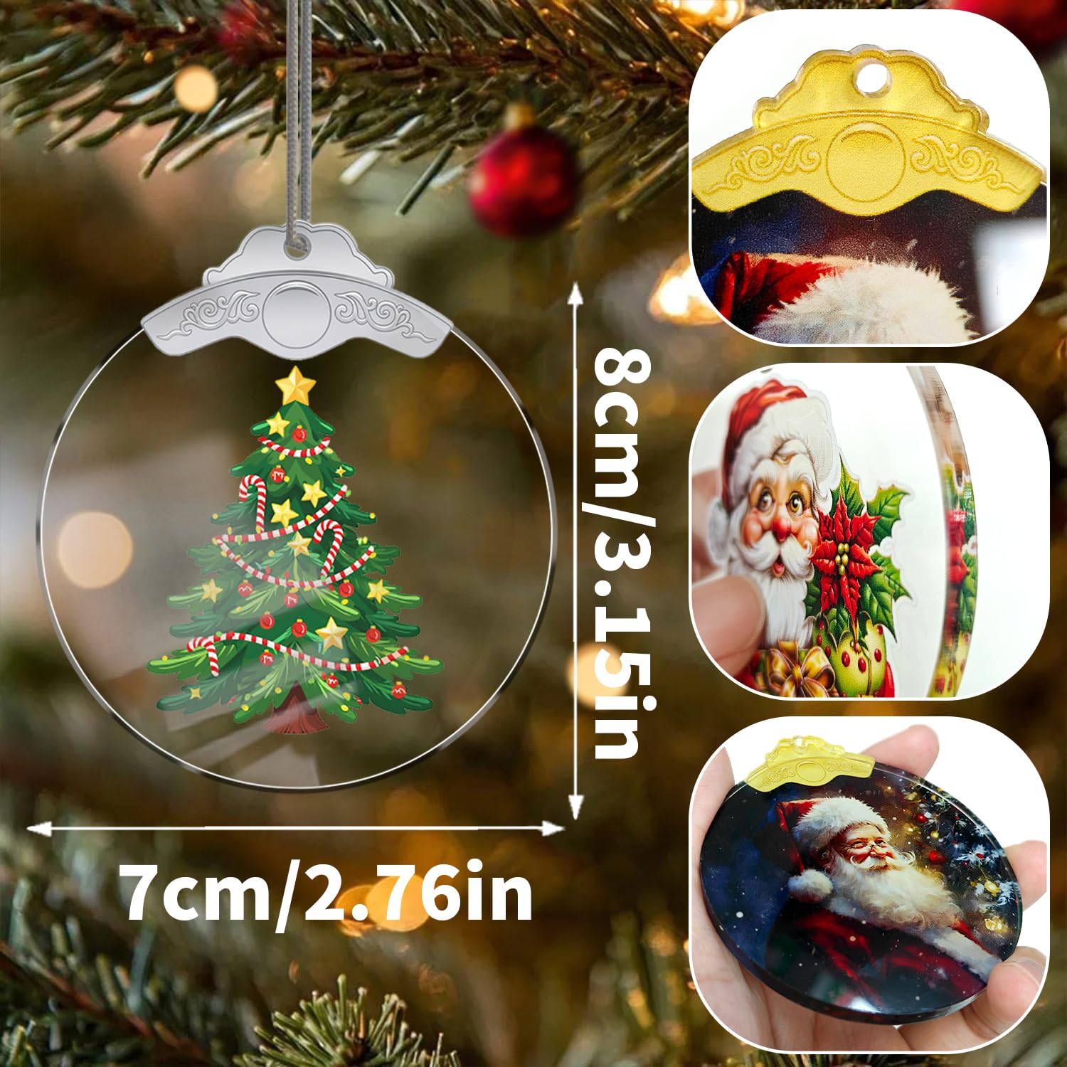 Christmas Ornaments Tree Crystal Hanging, Holiday Handmade Christmas Tree Ornaments, Car & Home Decoration - Xmas Bauble Present Acrylic Craft Decor, Gift Exchange Ideas for Family Friends C190 - Medaid International