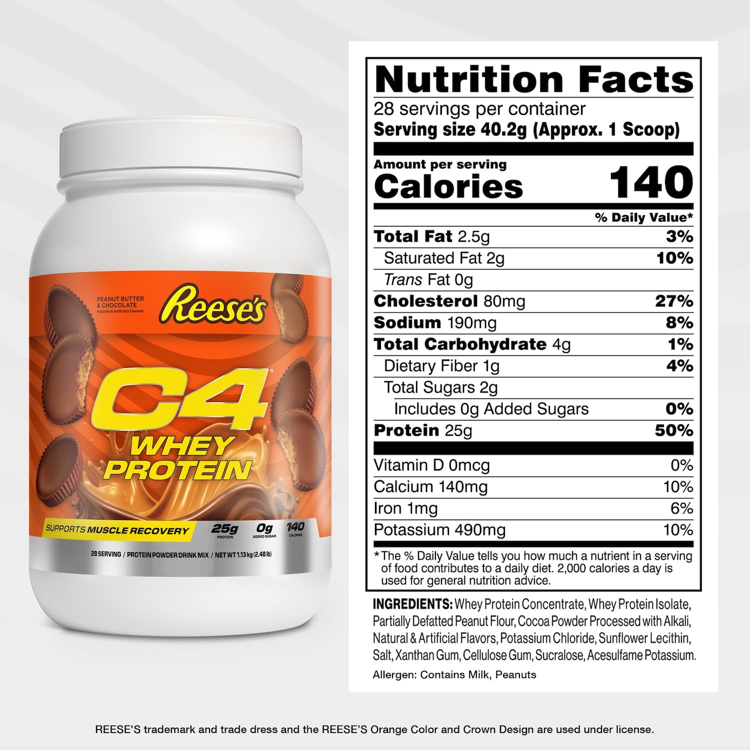 Cellucor C4 Whey Protein Powder, Reese's Peanut Butter & Chocolate - 25g Protein, 0g Added Sugar, 140 Calories Per Serving, Supports Muscle Recovery, 28 Servings, Premium Whey for Post-Workout - Medaid International