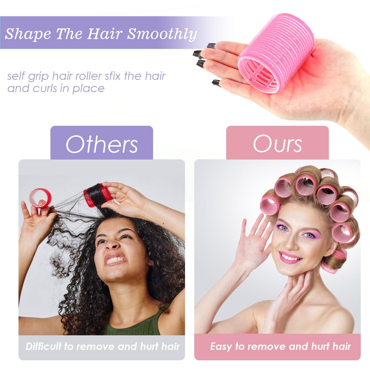 5 Size Hair Rollers, 72Pcs Roller Set, Hair Curlers for Blowout Look Long, Short Hair, Jumbo Large Big Small 30 Hair Rollers, 40 Roller Clips, Tail Comb, Storage Bag - Medaid International
