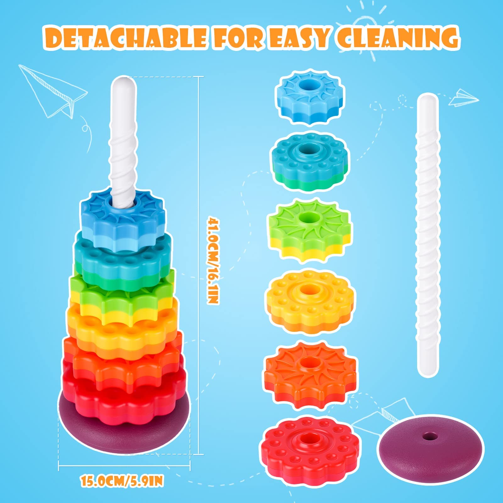 NiToy Spinning Stacking Toy for Kids, Rainbow Tower Dual-Color Spinning Wheels Premium Strong BPA-Free ABS Plastic Early Education Fun Learning and Engaging Brain Development Toys (Large 6th Floor) - Medaid International