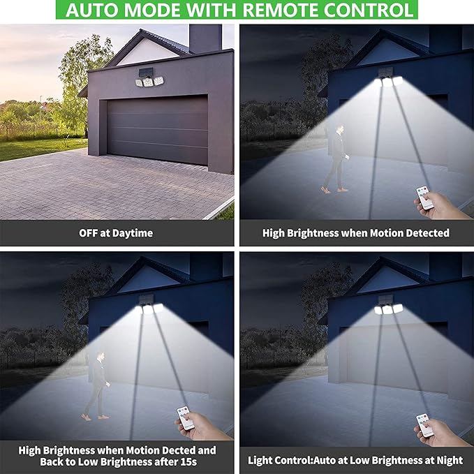 كشاف طاقة شمسية للحماية – 3 روس بيتحرّكوا، 138 ضو LED، ضد الميّ