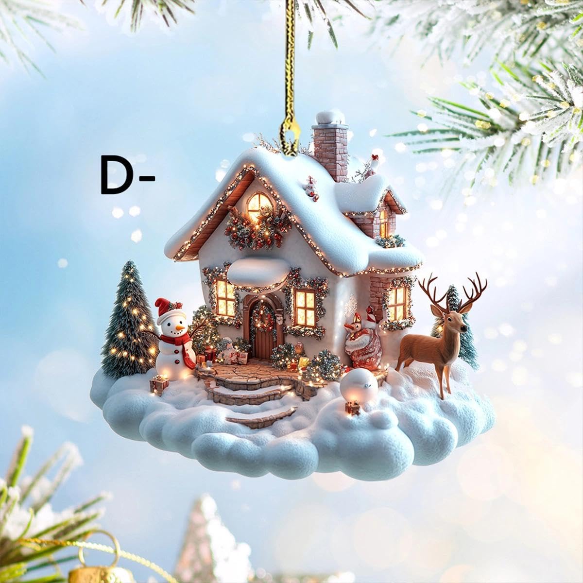 1pc Christmas Acrylic Ornaments Castle Snow House Hanging Pendant Xmas Decoration For Home Christmas Party New Year Gift - Medaid International