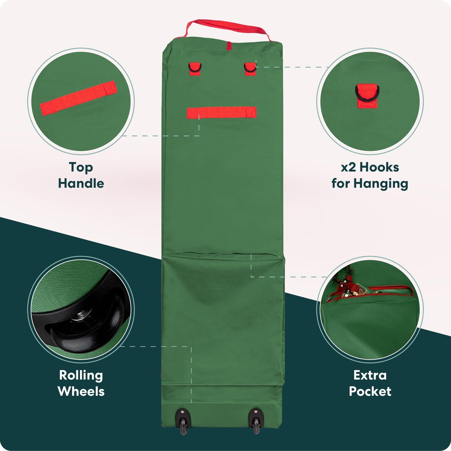 Handy Laundry Rolling Tree Storage Bag - For 9-Foot Artificial Christmas Holiday Tree. Zippered Bag, Carry Handles and Wheels for Easy Transport. Protects Against Dust, Insects, and Moisture. (GREEN) - Medaid International