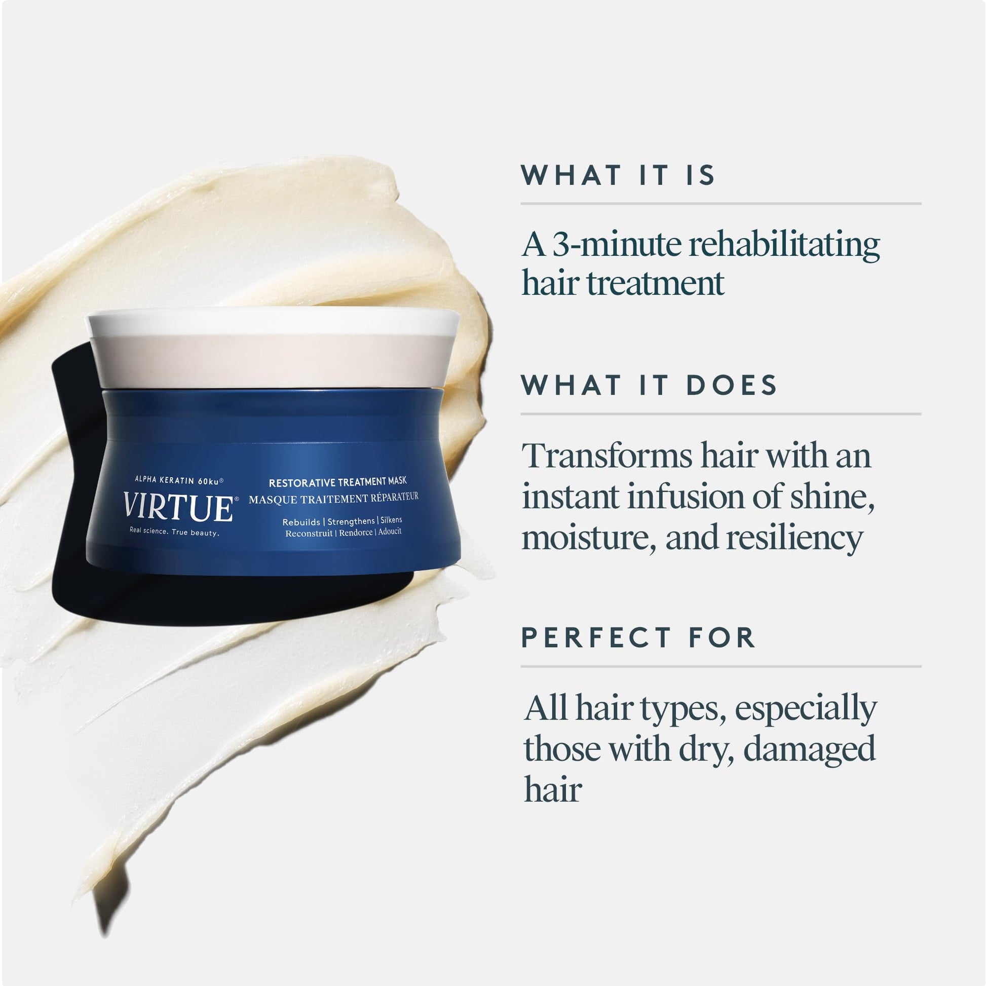 VIRTUE Restorative Hair Mask Treatment for Damaged Hair with Keratin and Baobab Seed Oil, Safe for All Hair Types, Color Safe - Medaid International