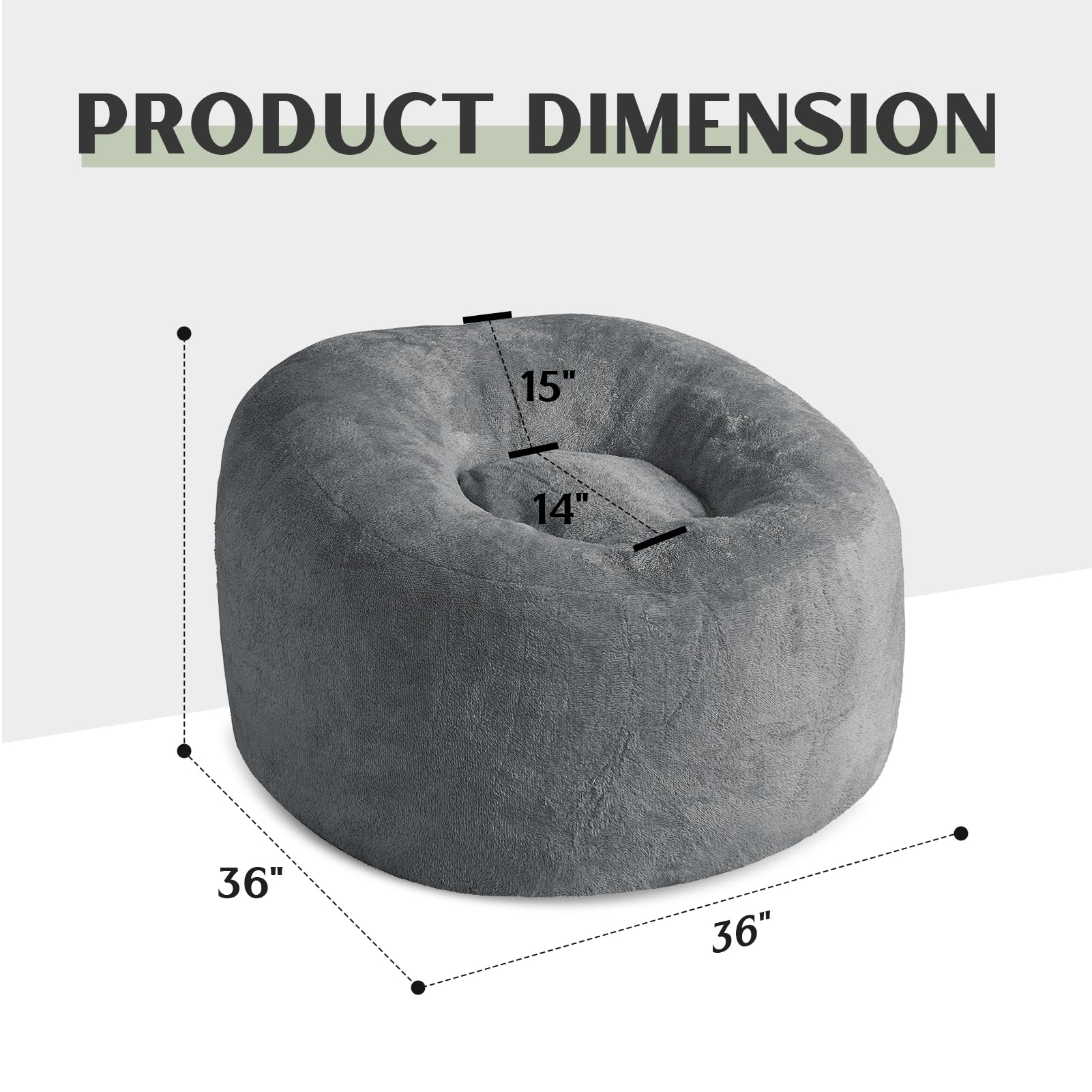 SHOUREN Large Bean Bag Chair,Sherpa Fabric Bean Bag Couch with Backrest,Comfy Bean Bag Sofa for Adults/Teens,Extra Soft Memory Foam Floor Sofa,Dark Grey - Medaid International