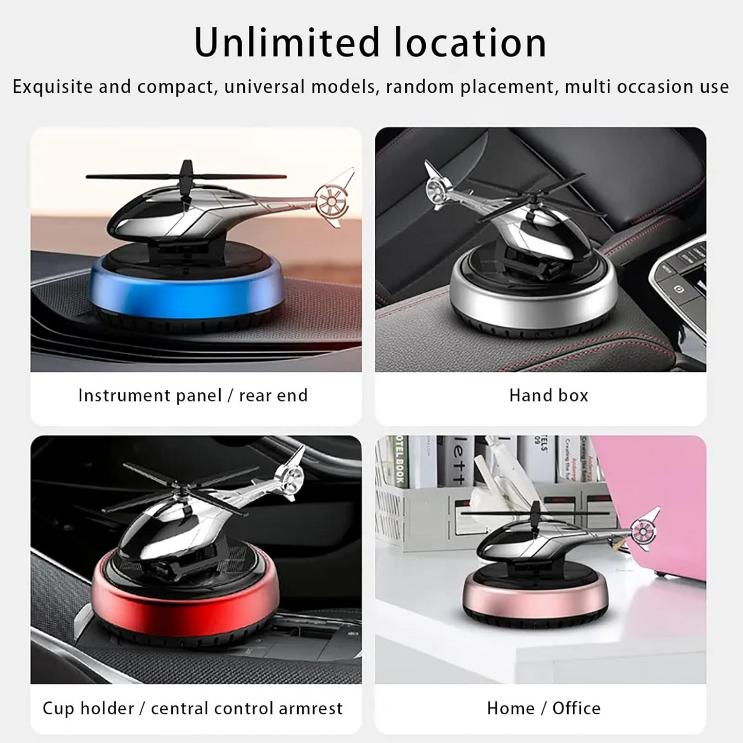 Solar Powered Helicopter Car Air Freshener  Rotating Aromatherapy Diffuser for Car, Home & Office - Medaid International