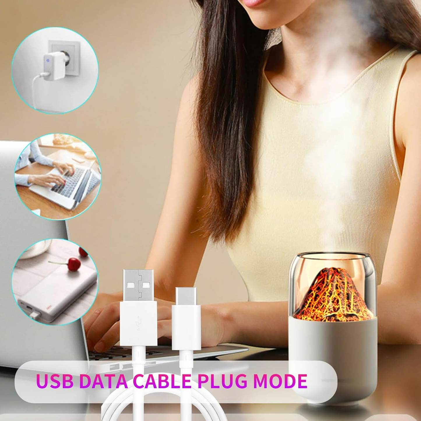 Mini Volcano Cool Mist Humidifier ‚Äì 300ml Air Moisturizer with LED - Medaid International